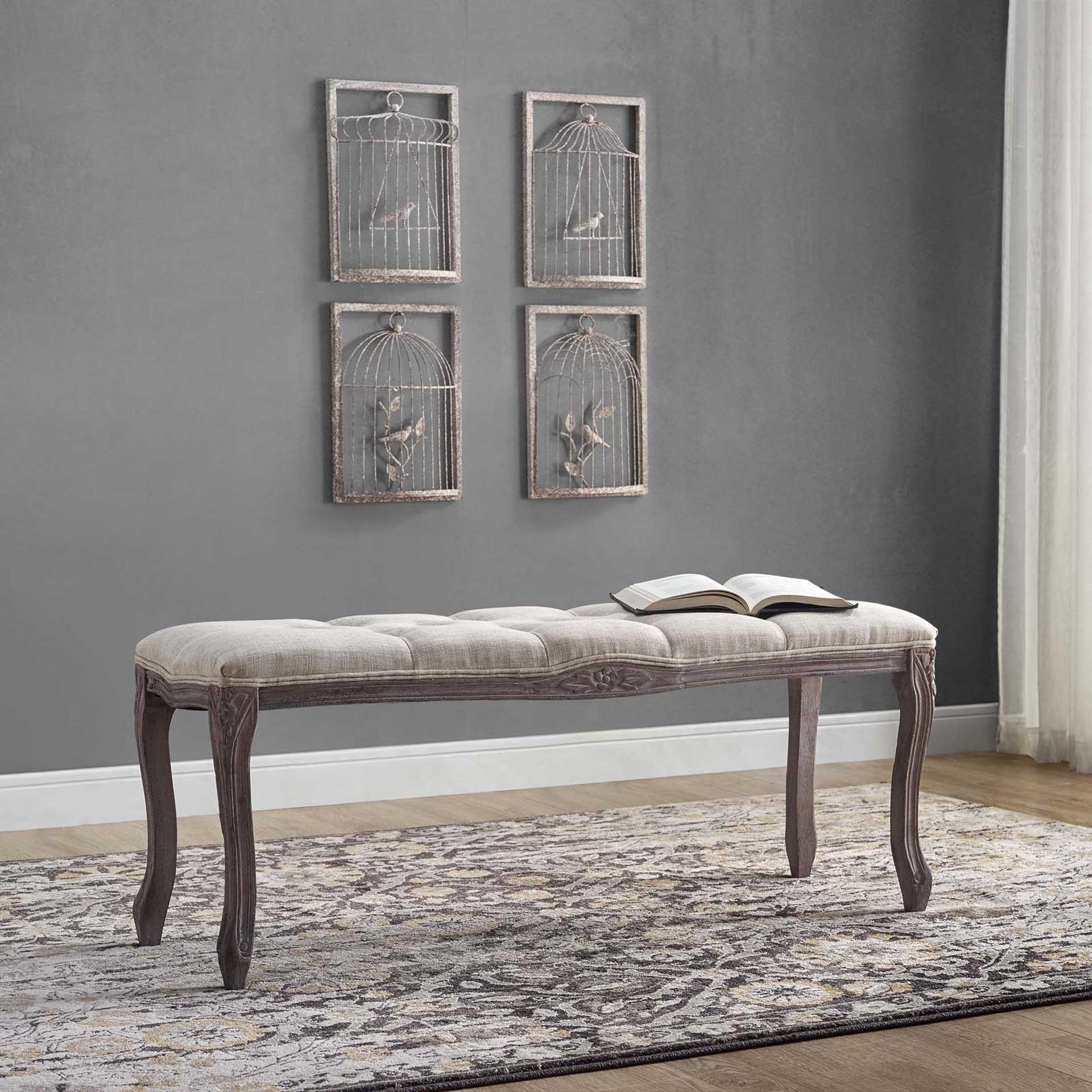Ridge Upholstered Fabric Bench Beige - Image 6