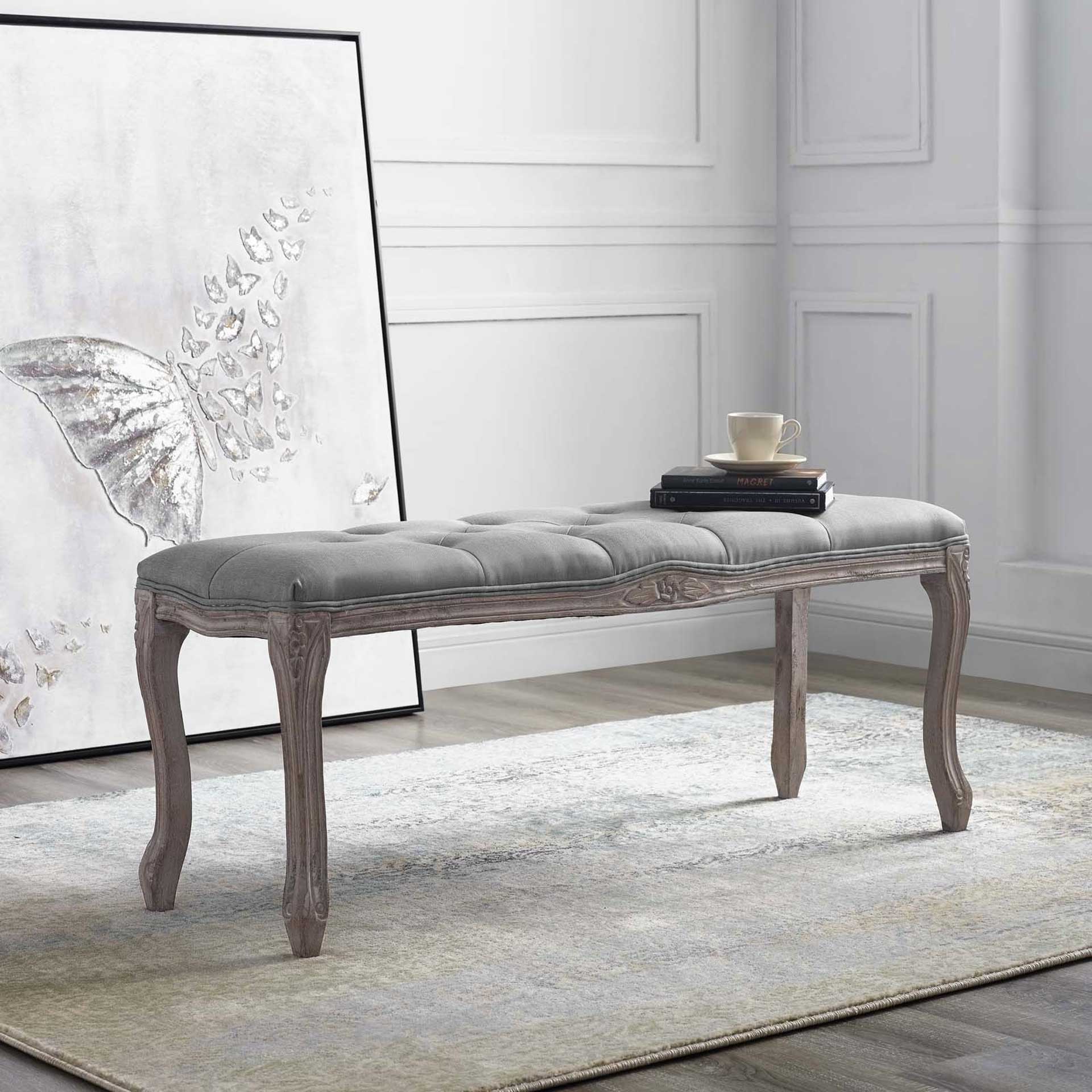 Ridge Upholstered Fabric Bench Light Gray - Image 6