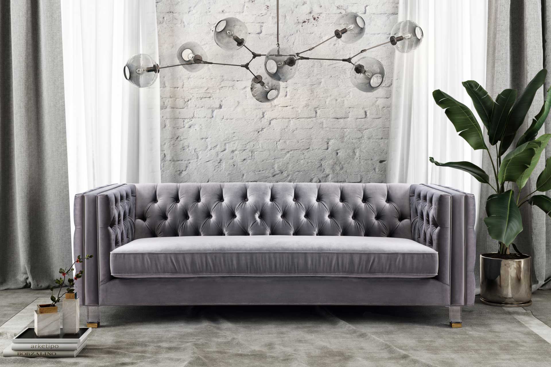 Ridge Velvet Sofa Gray - Image 10