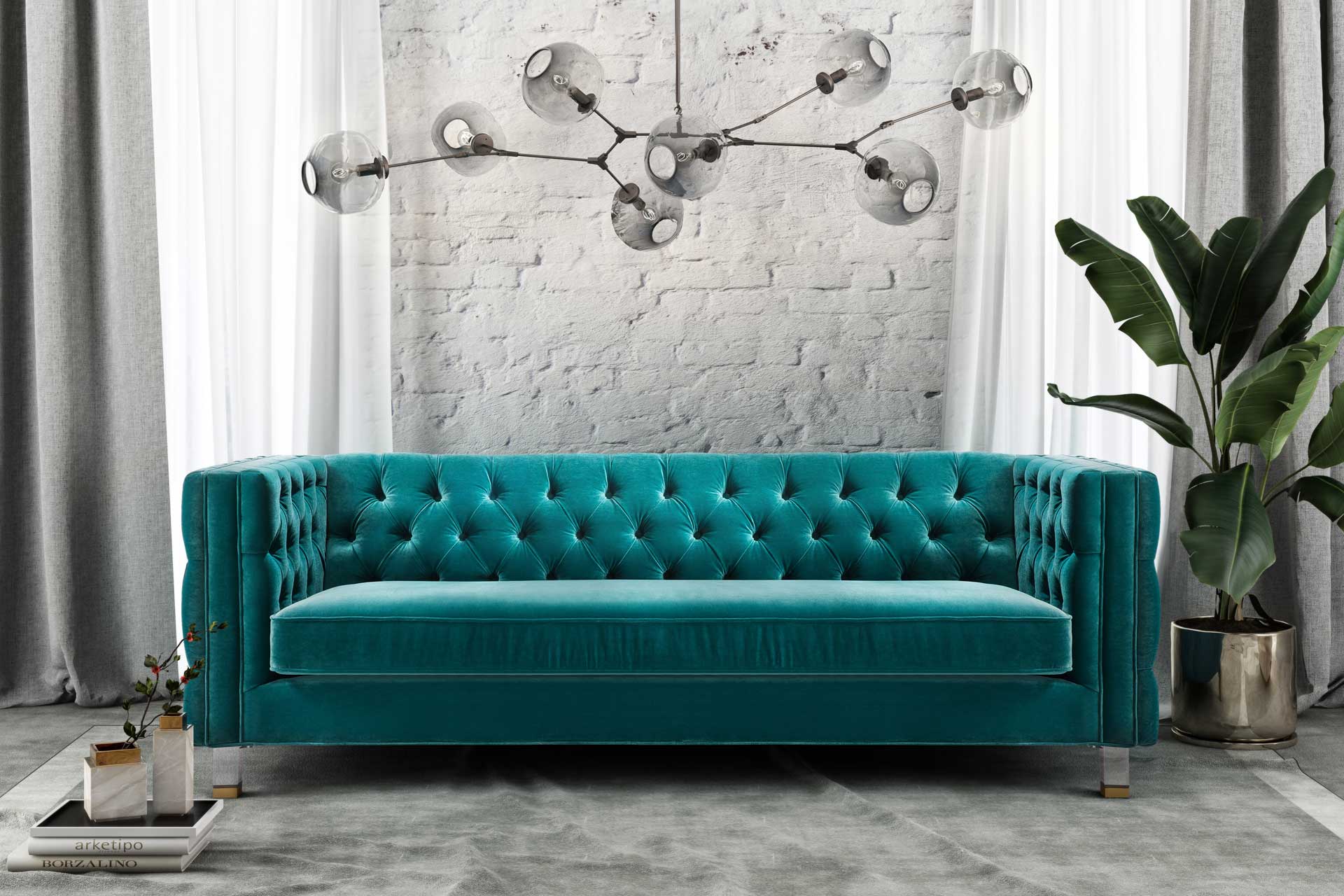 Ridge Velvet Sofa Green - Image 10