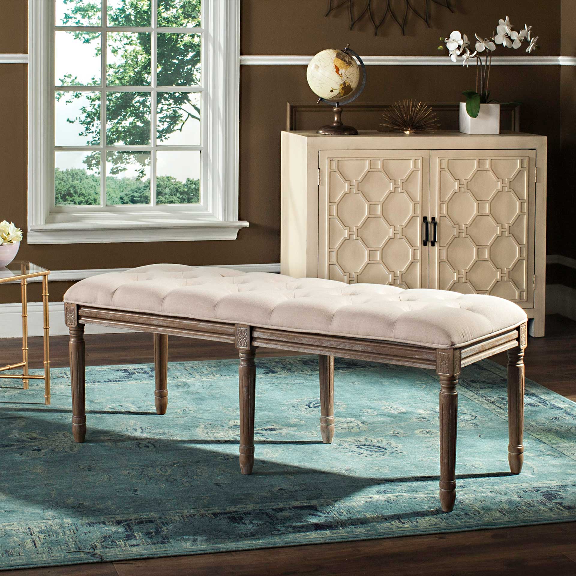 Roam Tufted Wood Bench Beige/Rustic Oak - Image 7