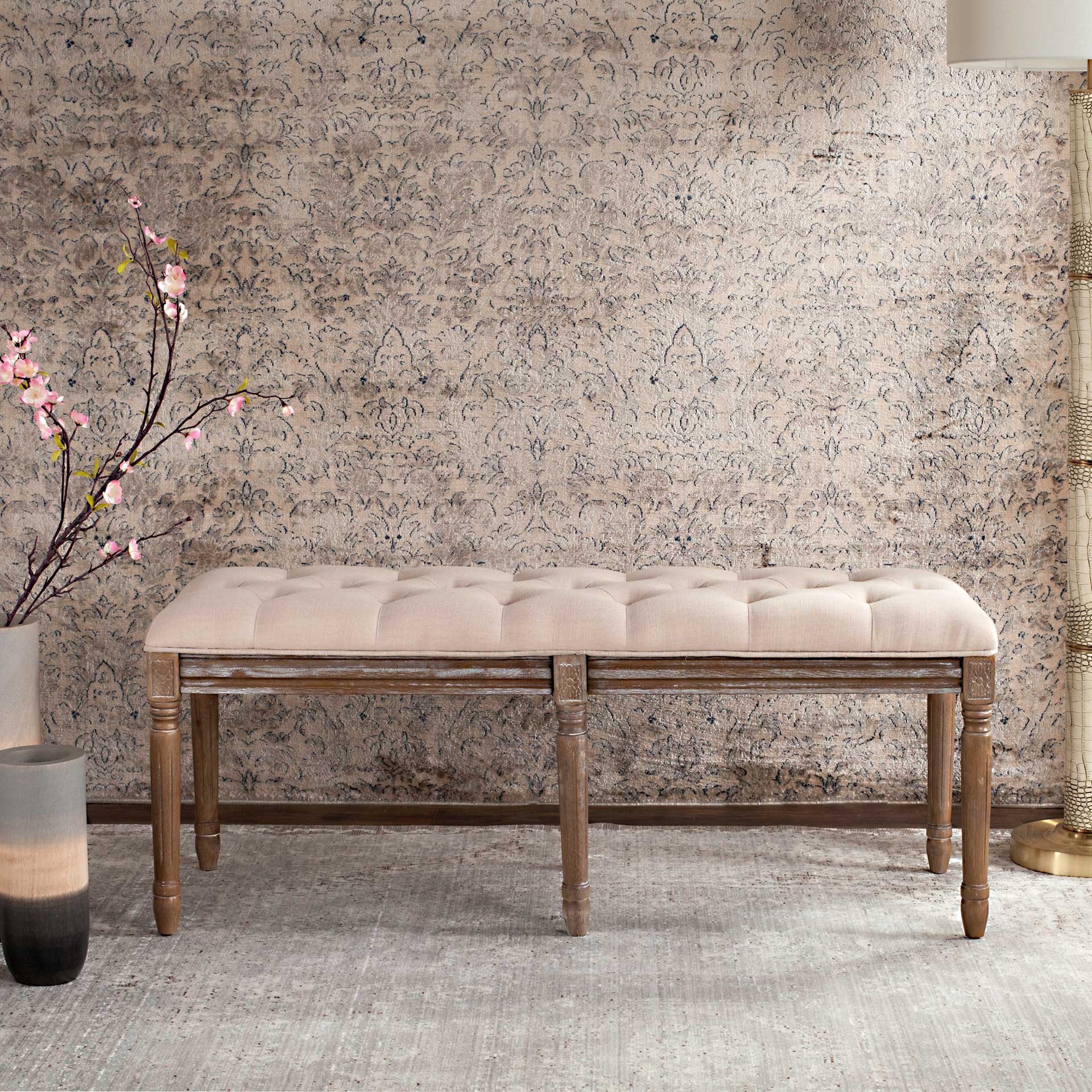 Roam Tufted Wood Bench Beige/Rustic Oak - Image 8
