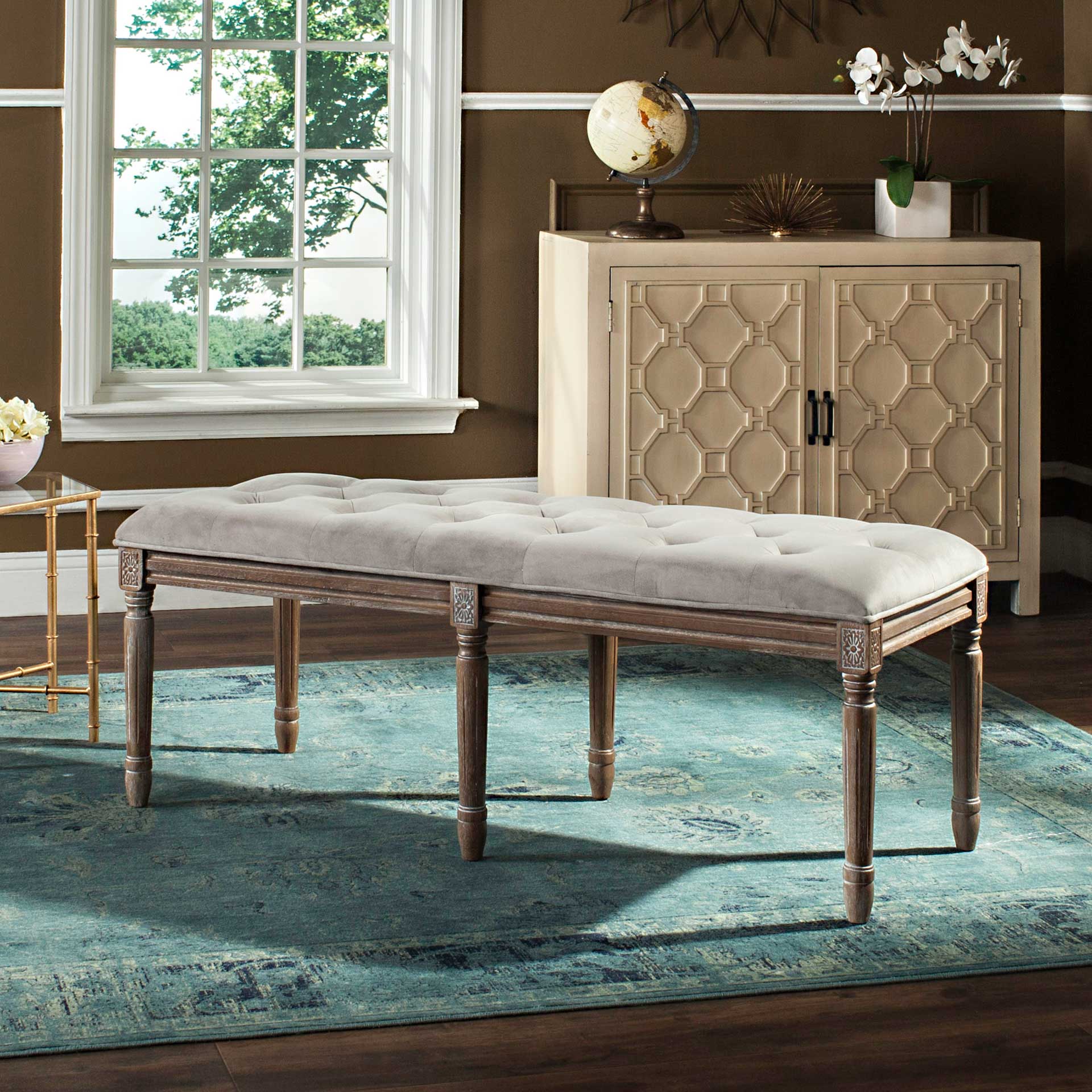 Roam Tufted Wood Bench Gray/Rustic Oak - Image 7