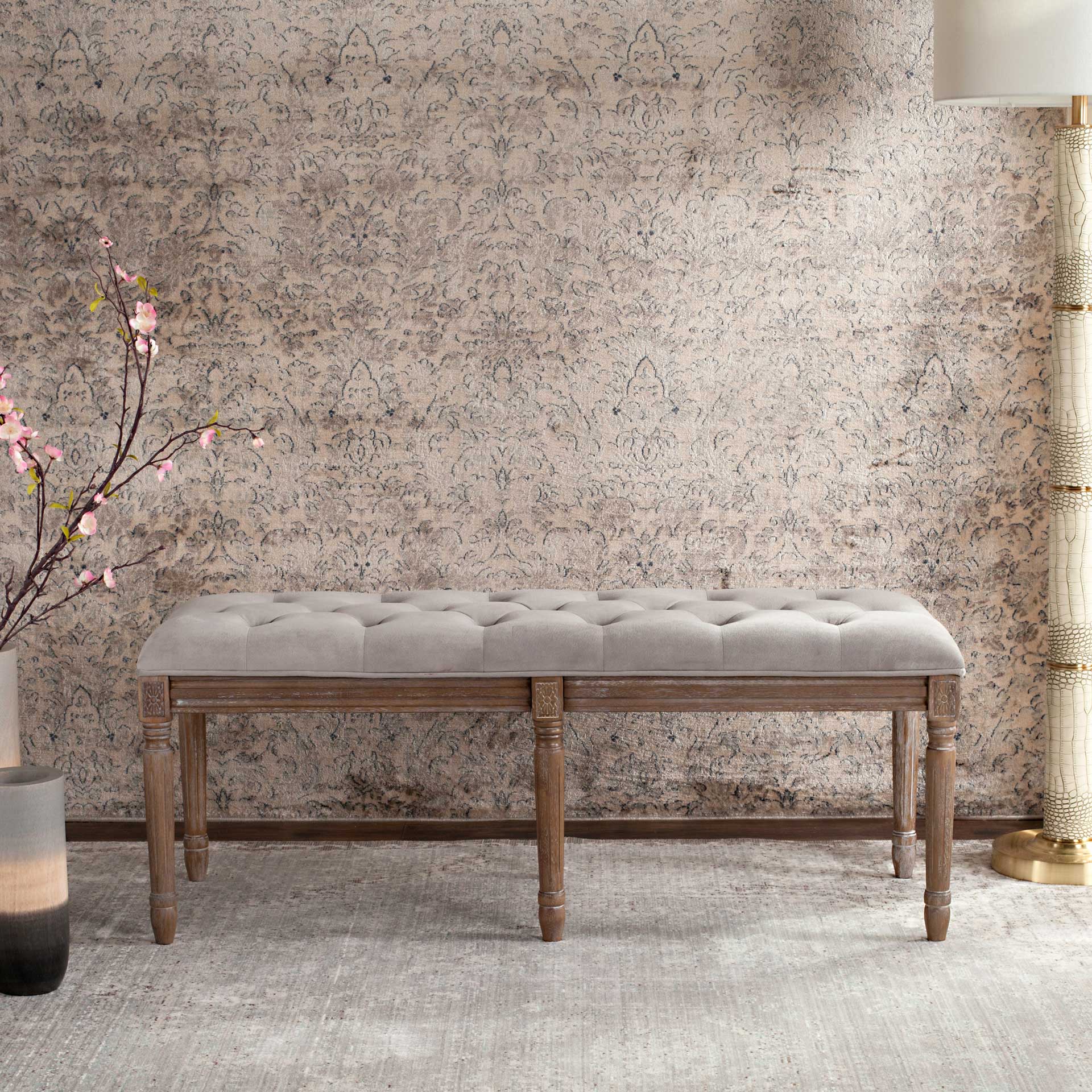Roam Tufted Wood Bench Gray/Rustic Oak - Image 8