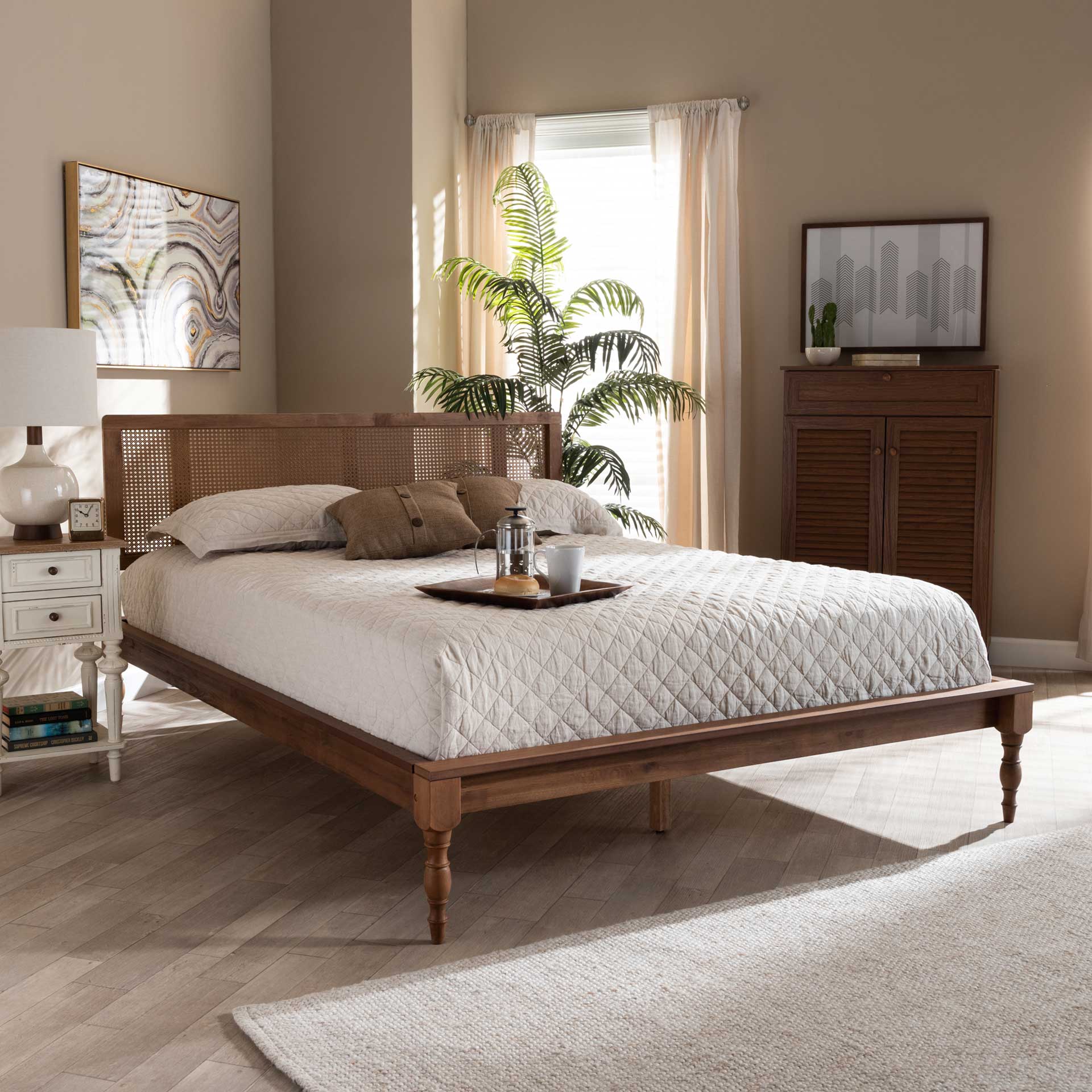 Rob Wood/Synthetic Rattan Bed Ash Walnut - Image 9