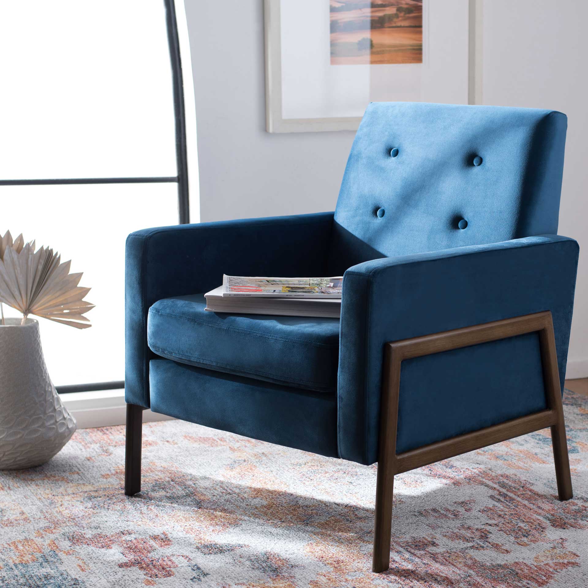 Rocha Sofa Accent Chair Blue/Antique Coffee - Image 7