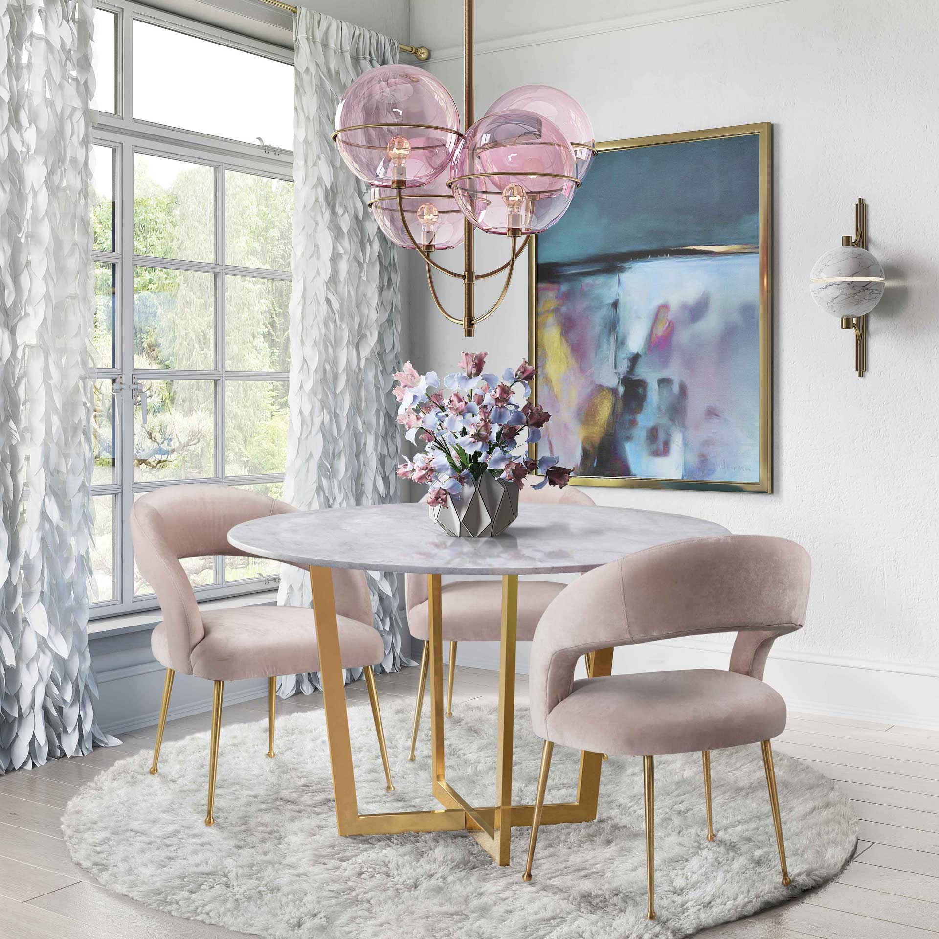 Rodgers Velvet Dining Chair Blush - Image 7