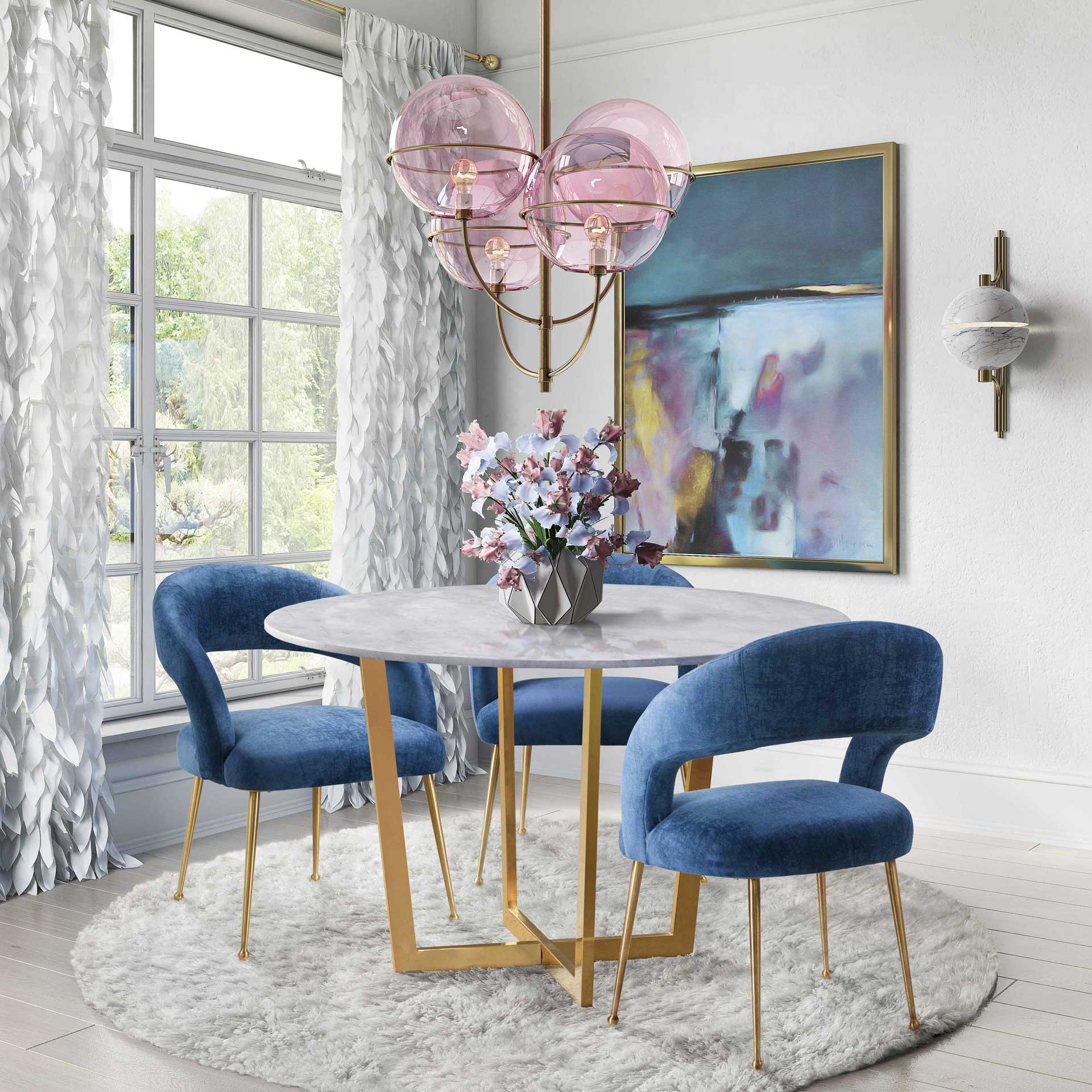 Rodgers Velvet Dining Chair Navy - Image 7