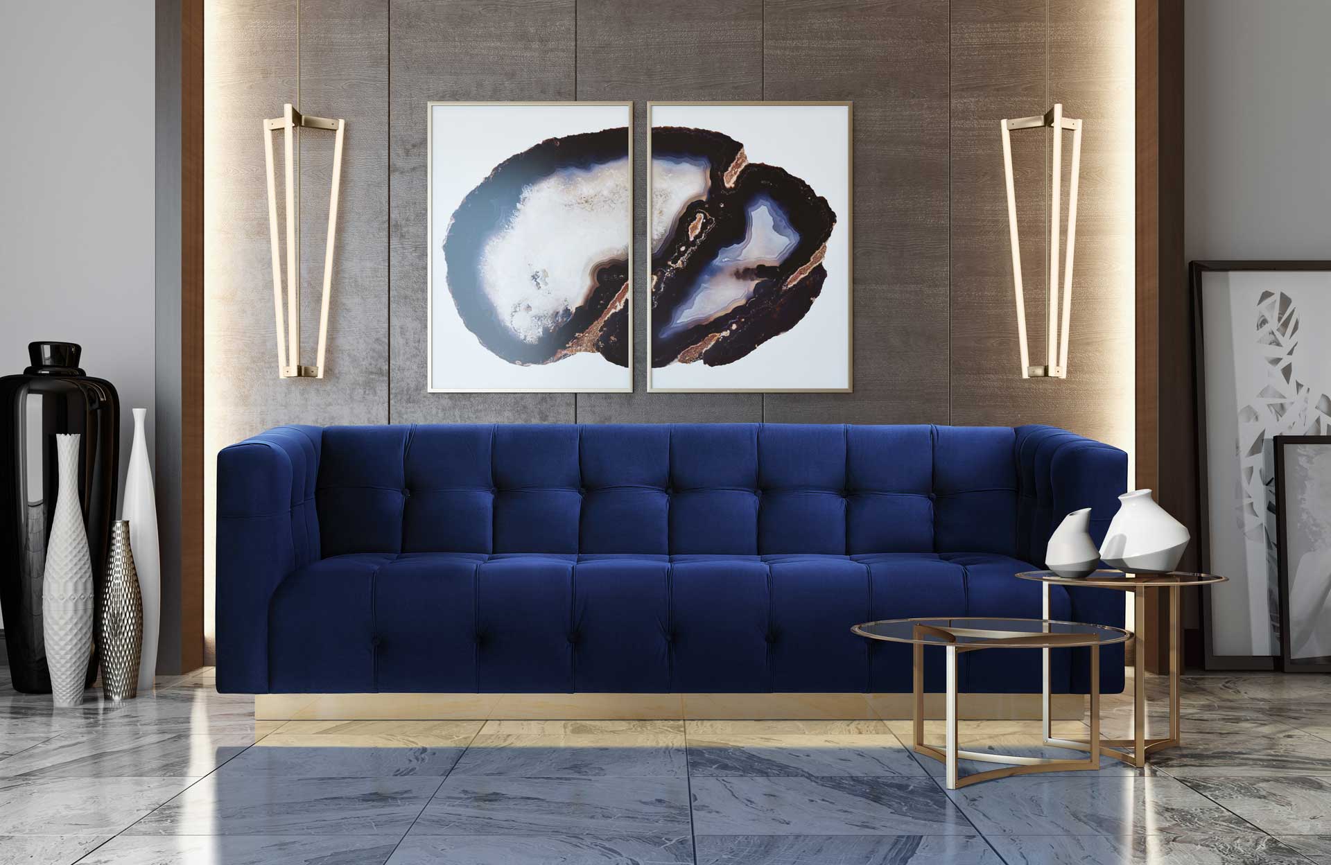 Roe Velvet Sofa Navy - Image 6