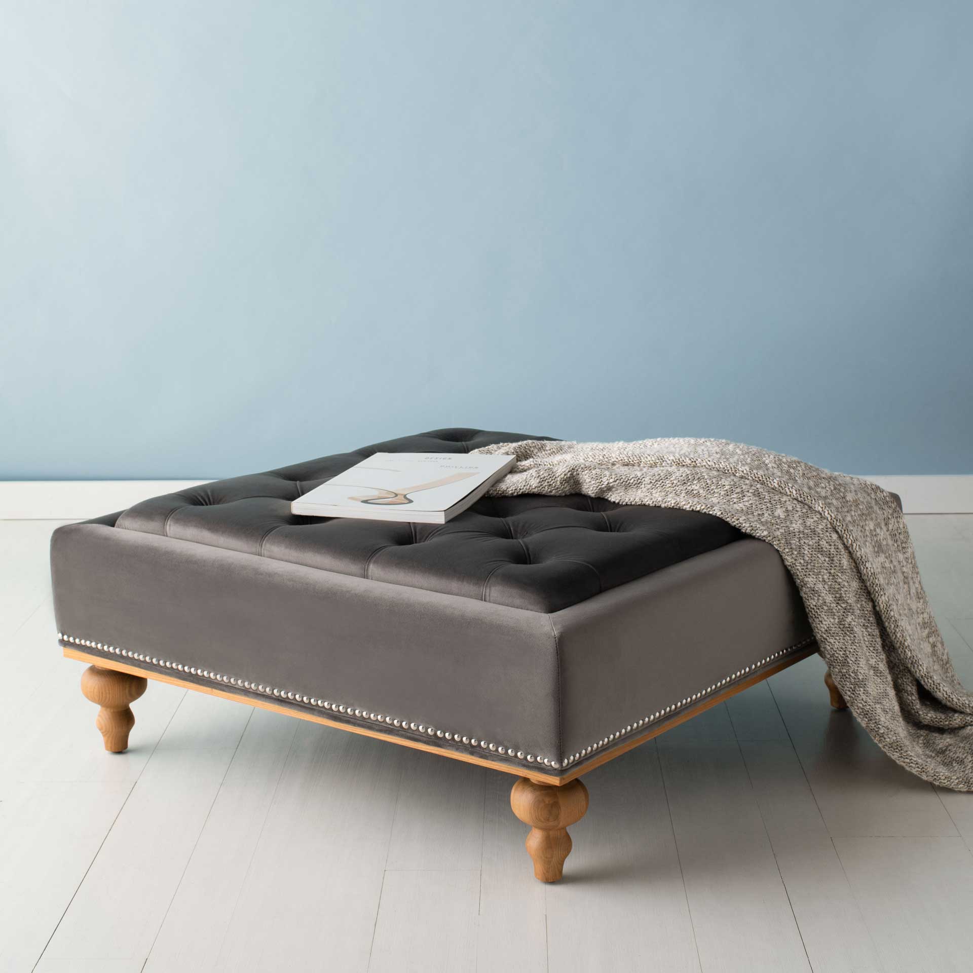 Rohan Tufted Ottoman Dark Gray - Image 4