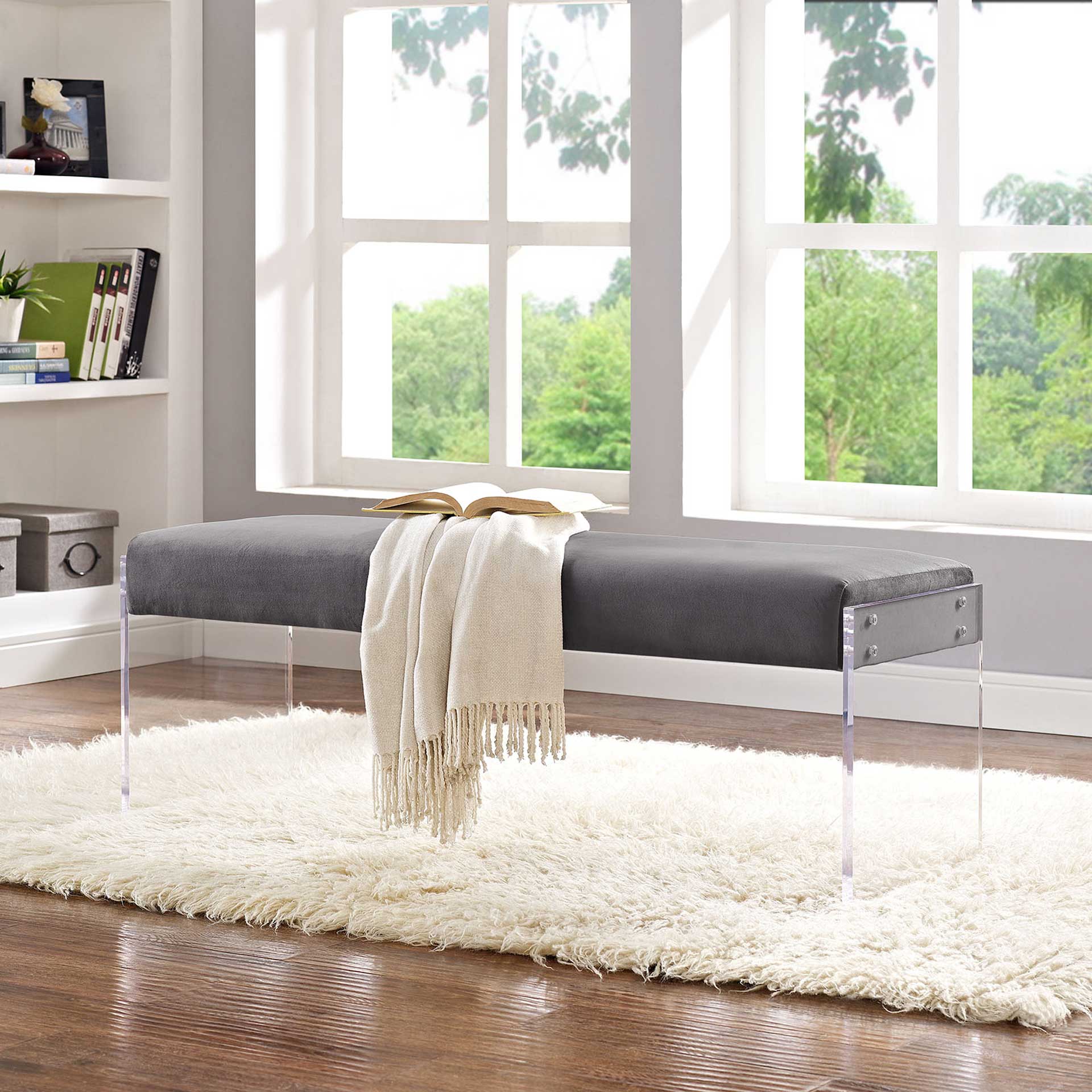 Rome Velvet Bench Gray - Image 4