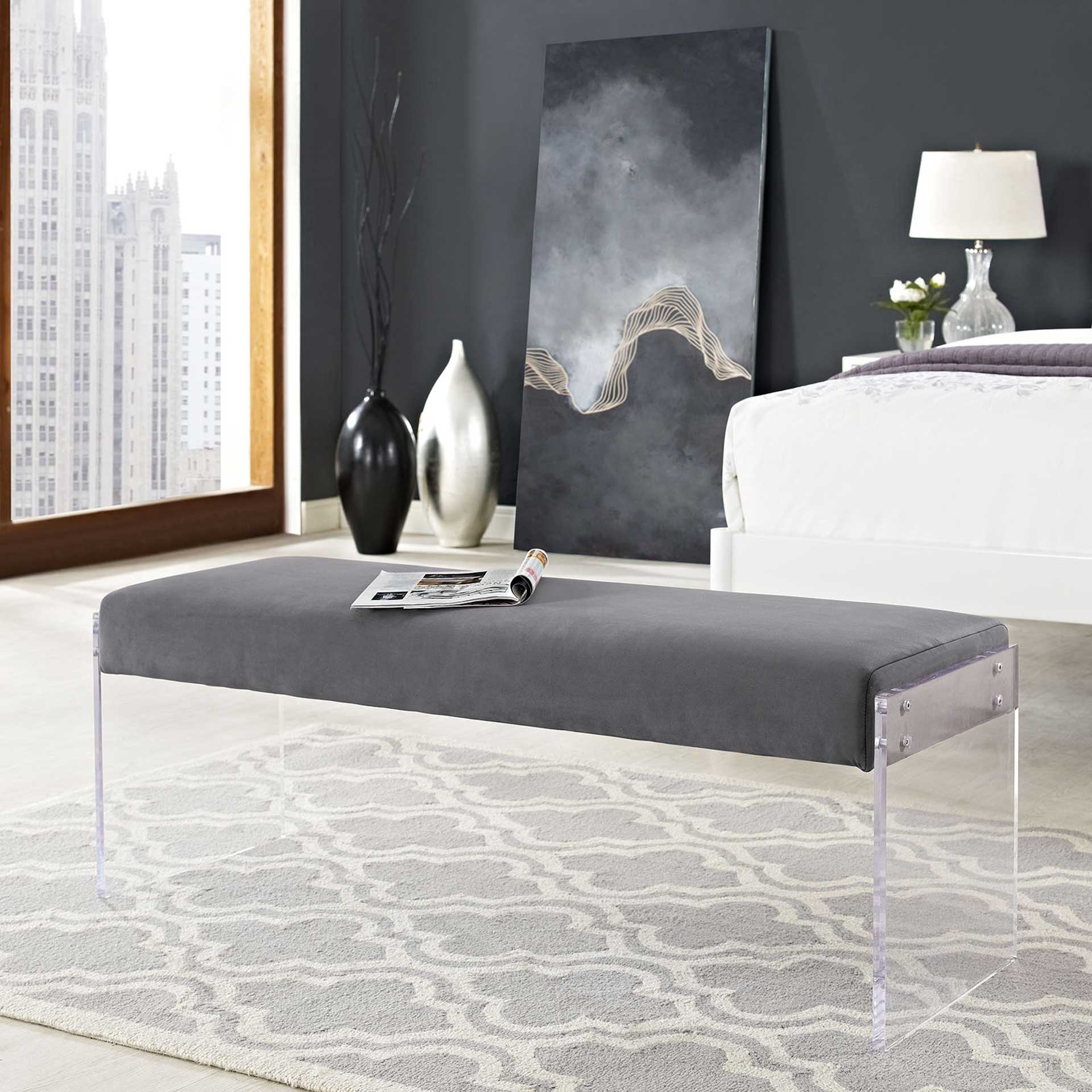 Rome Velvet Bench Gray - Image 5