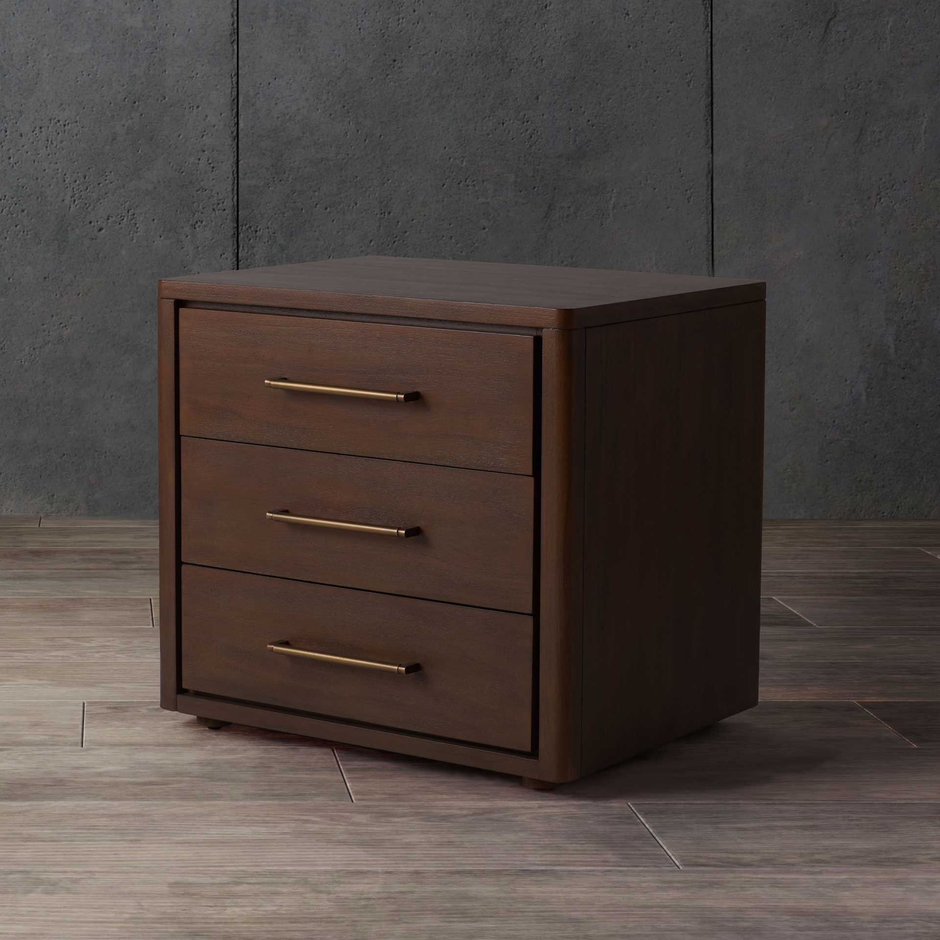 Romilly 3 Drawer Wood Nightstand Brown - Image 4