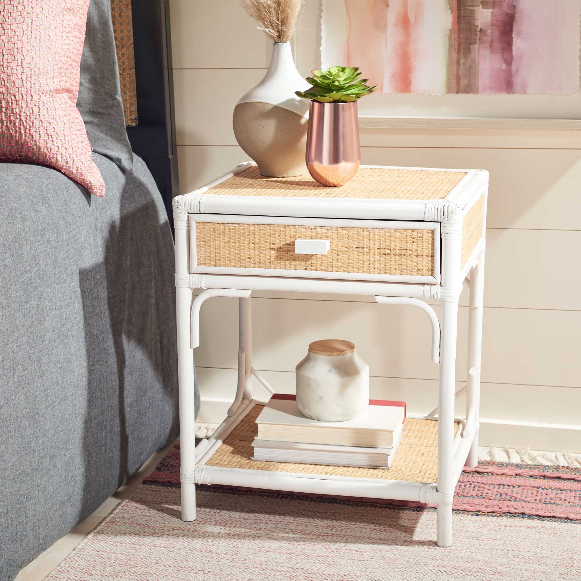Ronin 1 Drawer 1 Shelf Nightstand White/Natural - Image 8