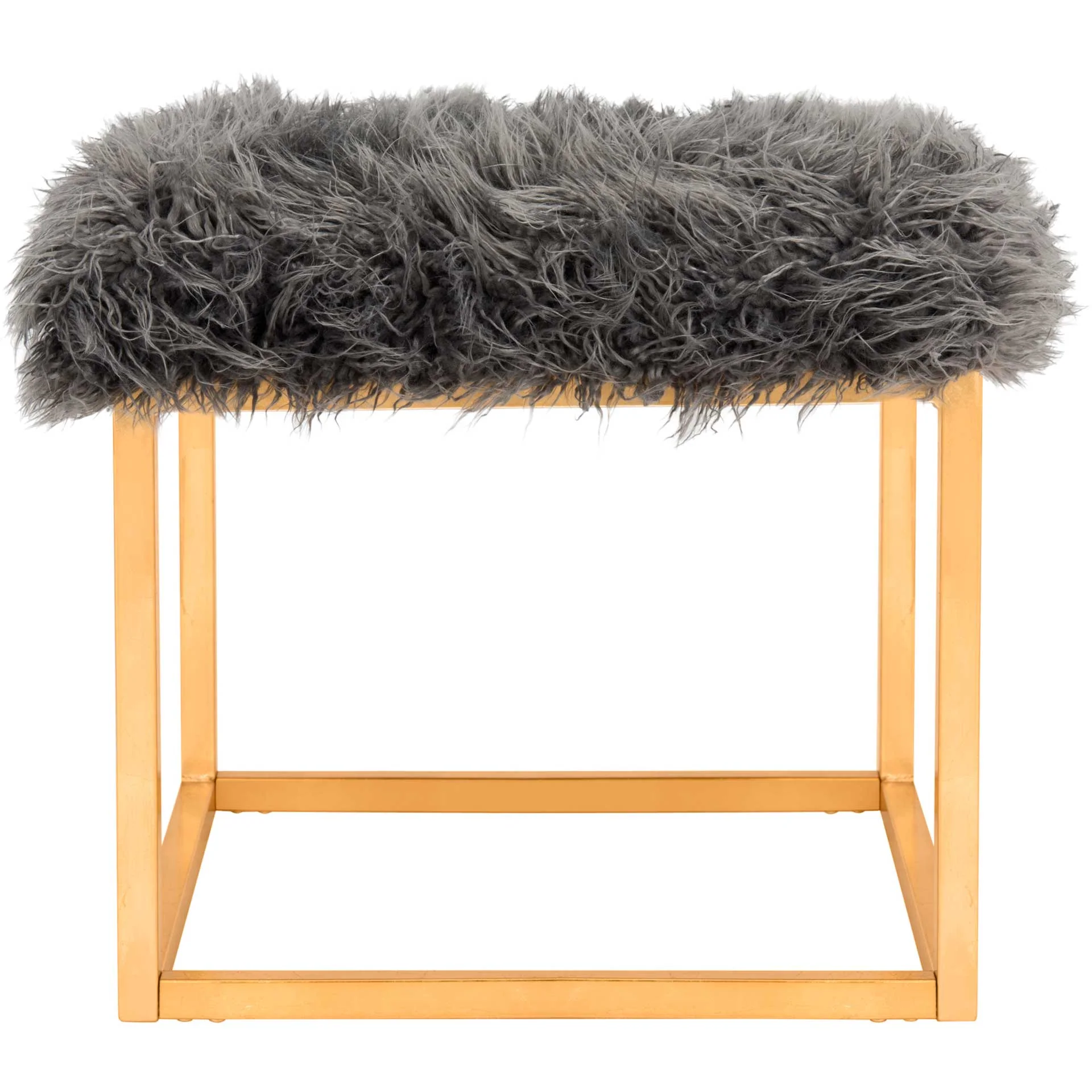 Ronnie Faux Sheepkin Square Ottoman Gray - Image 2