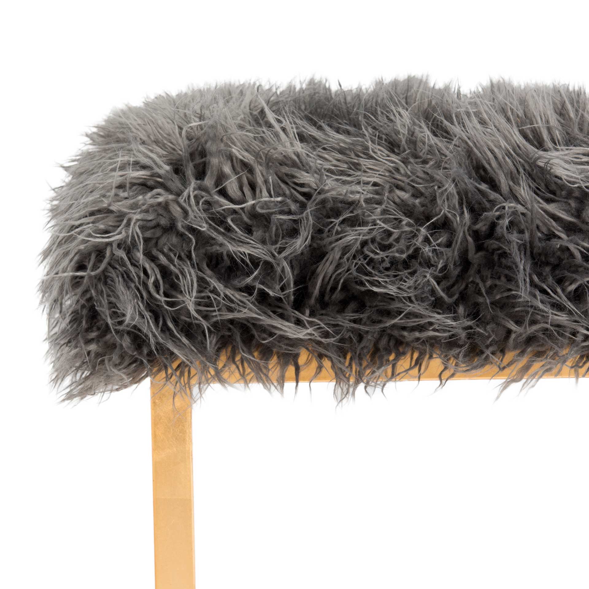 Ronnie Faux Sheepkin Square Ottoman Gray - Image 3