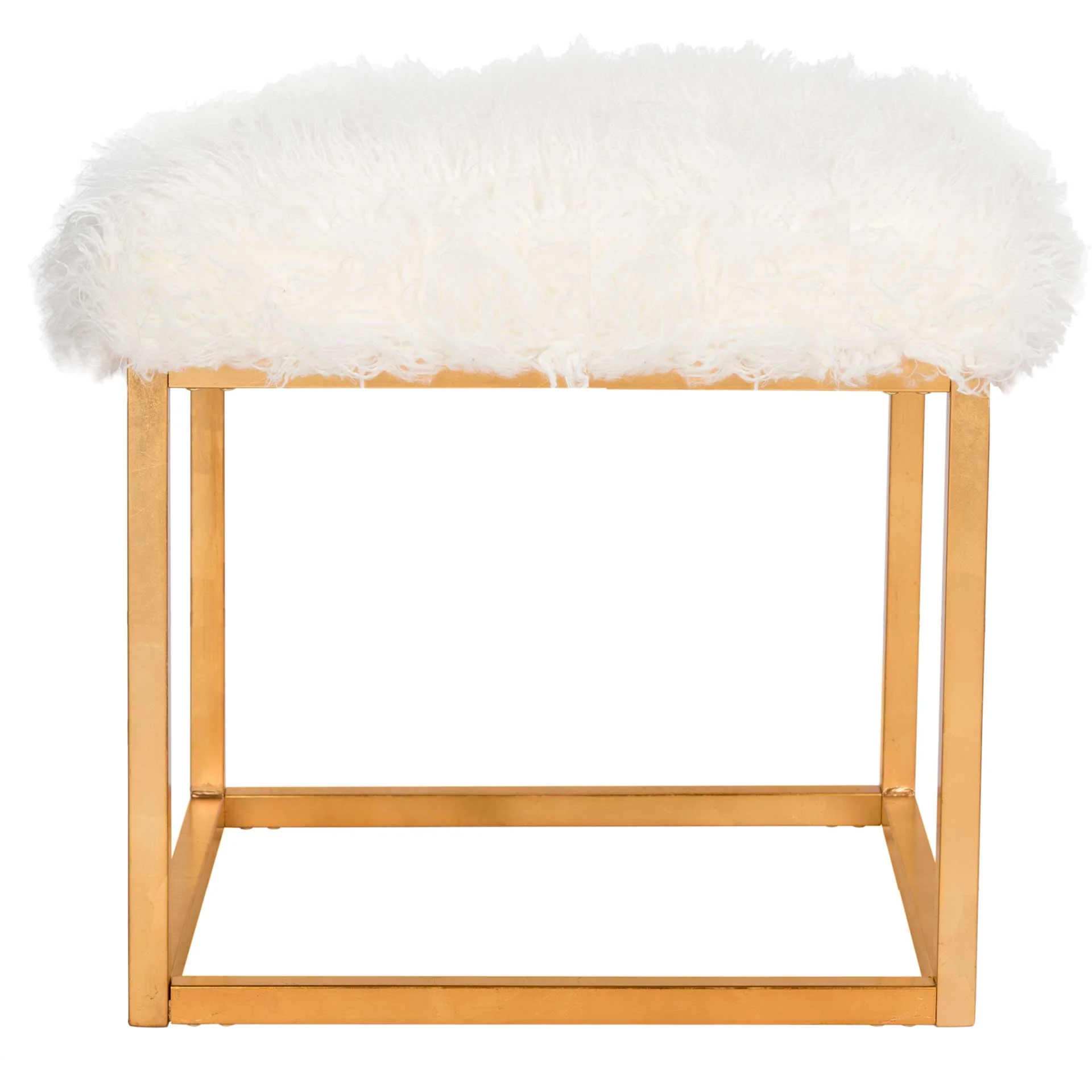 Ronnie Faux Sheepkin Square Ottoman White - Image 2