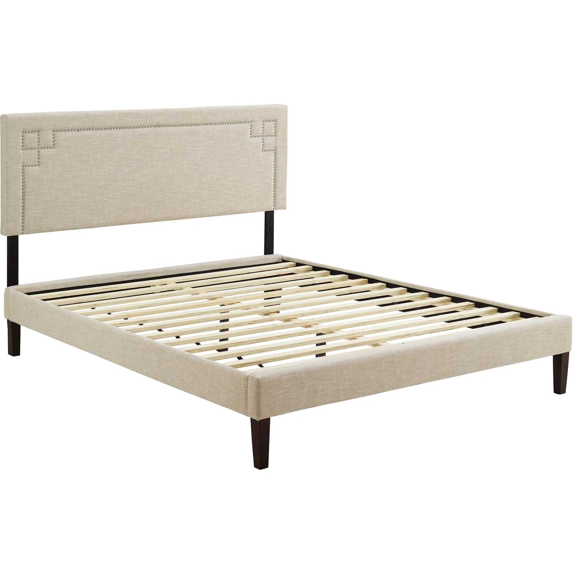 Rosa Fabric Platform Bed Beige - Image 4
