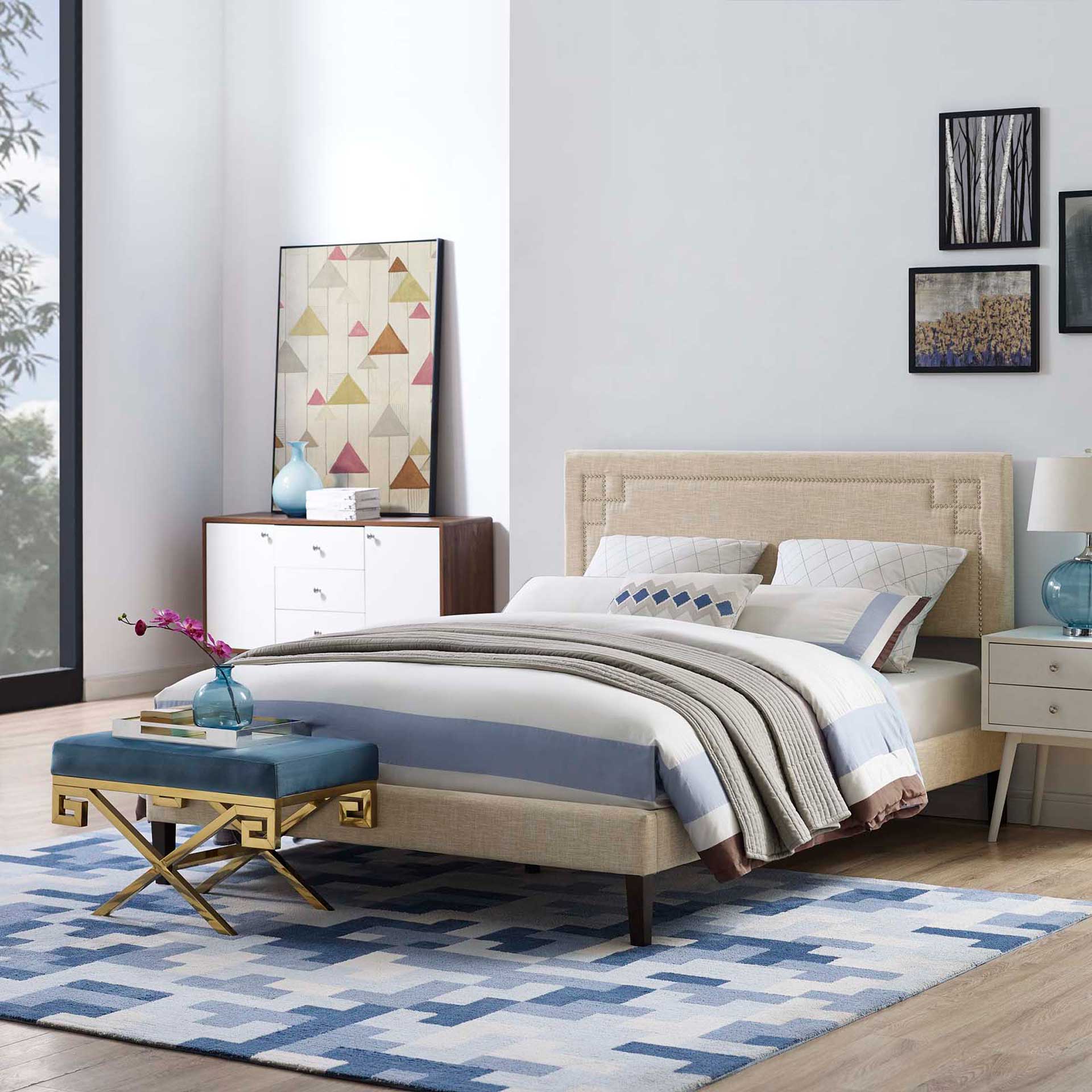 Rosa Fabric Platform Bed Beige - Image 5