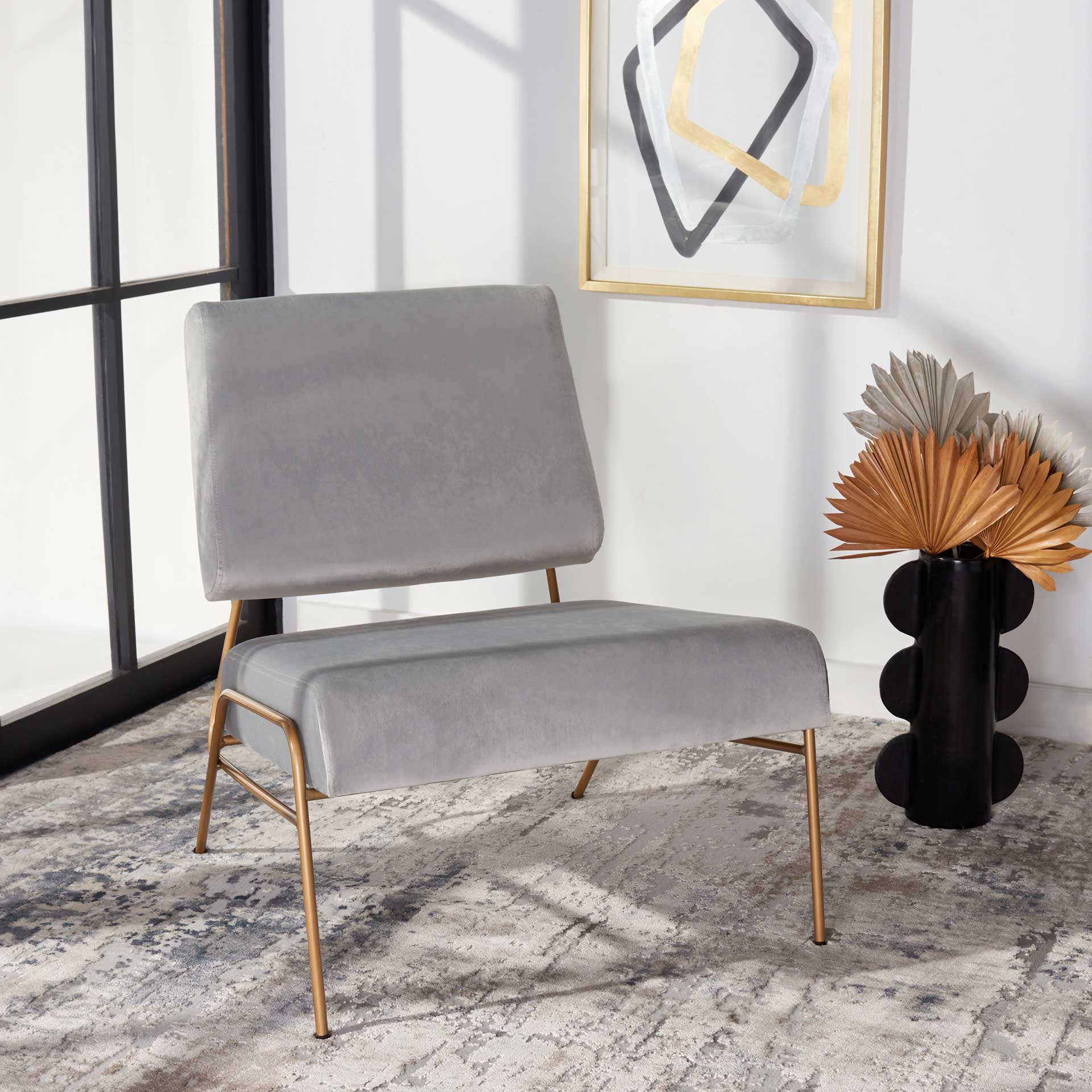 Rosa Velvet Accent Chair Gray/Gold - Image 6