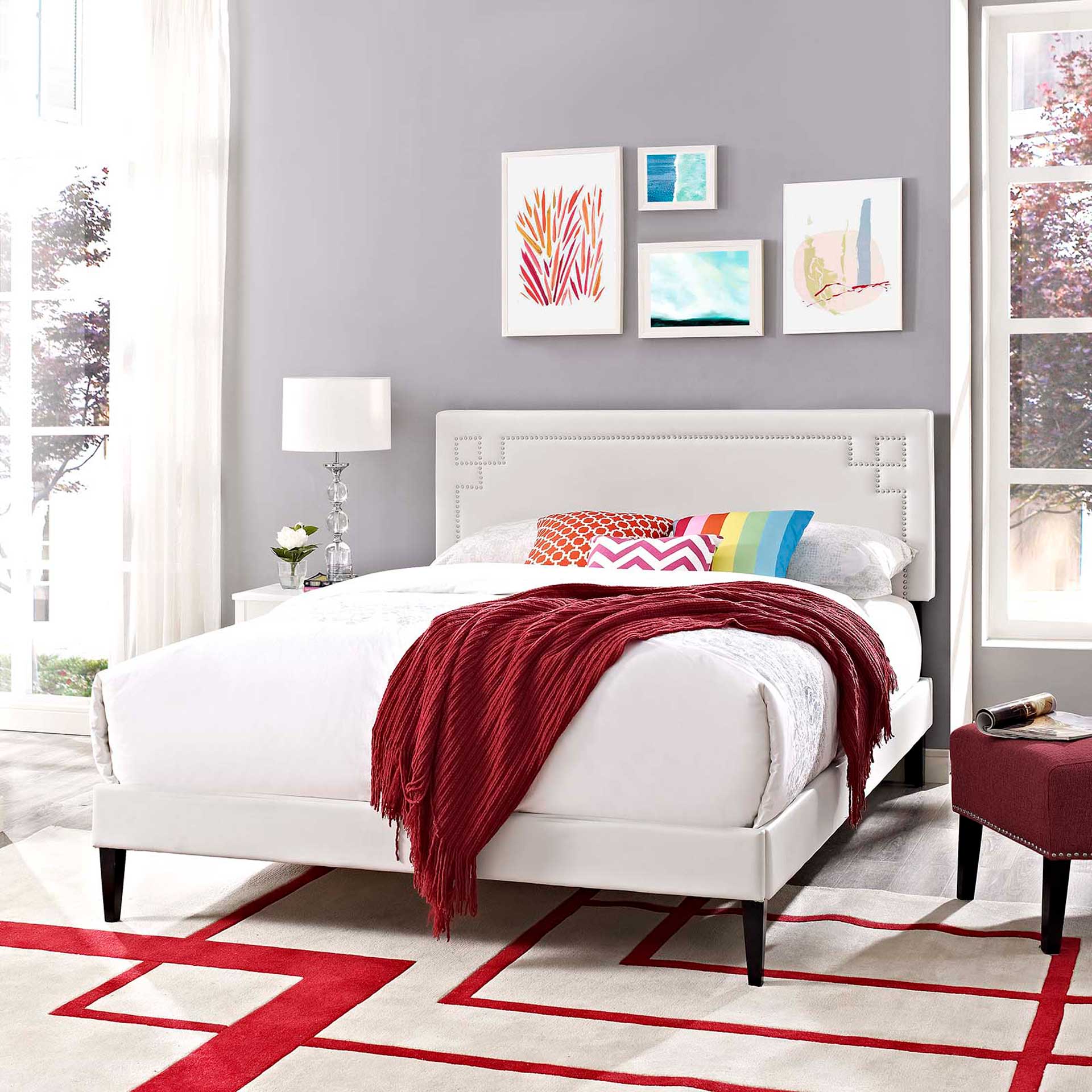 Rosa Vinyl Platform Bed White - Image 5