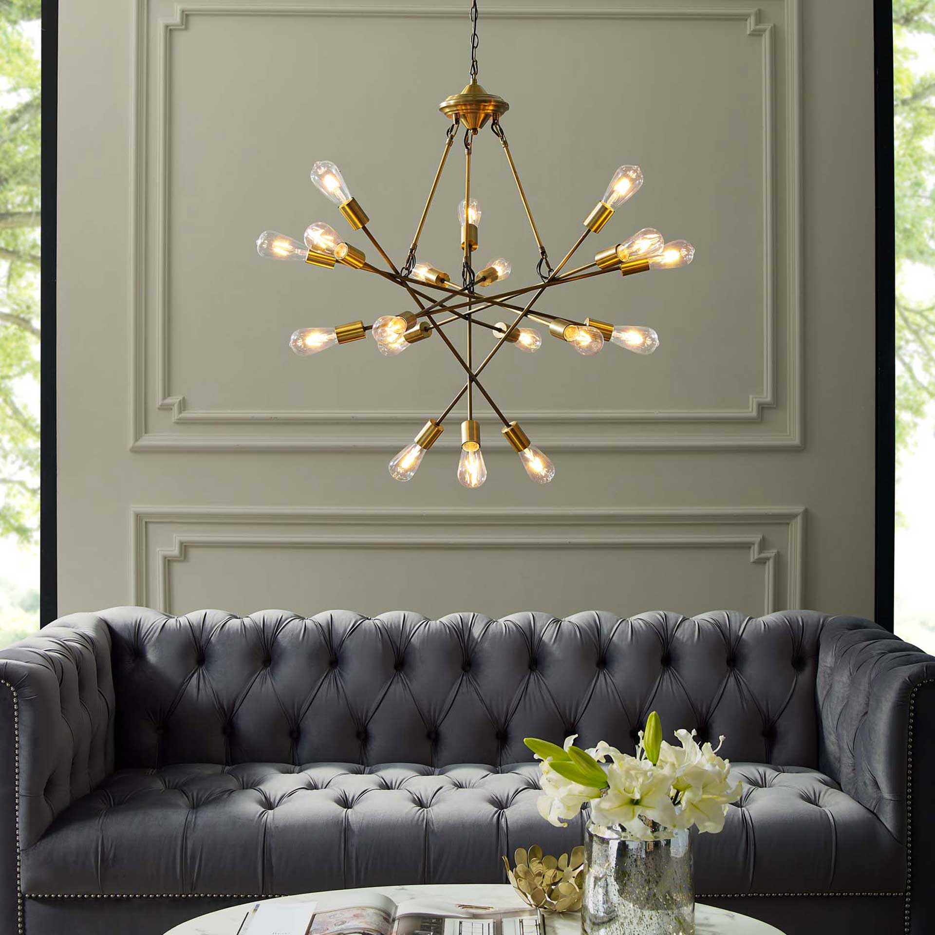 Roselyn 18 Light Pendant Chandelier Brass Gold - Image 4