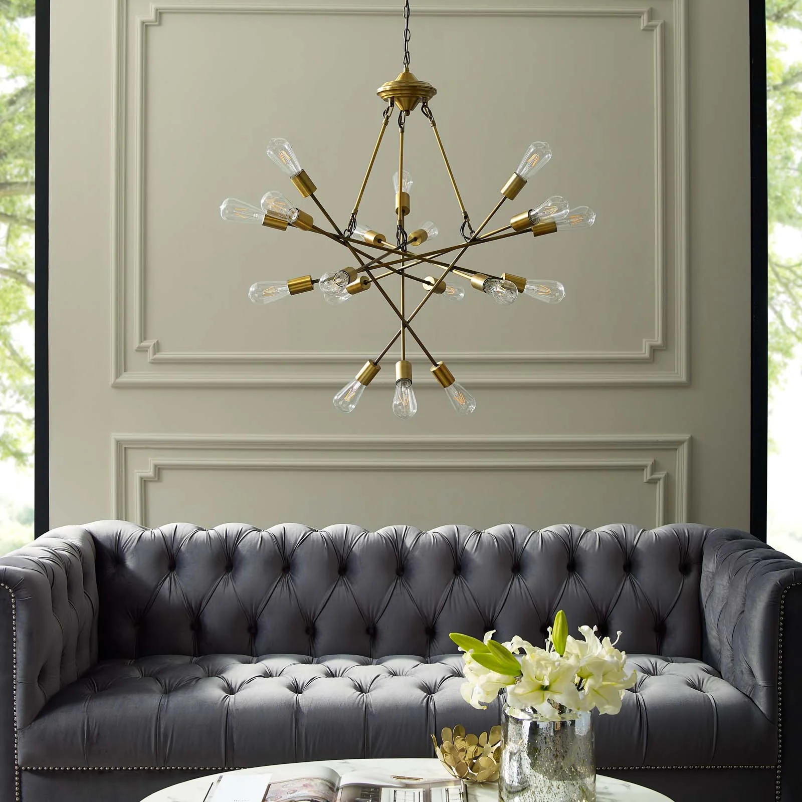 Roselyn 18 Light Pendant Chandelier Brass Gold - Image 5