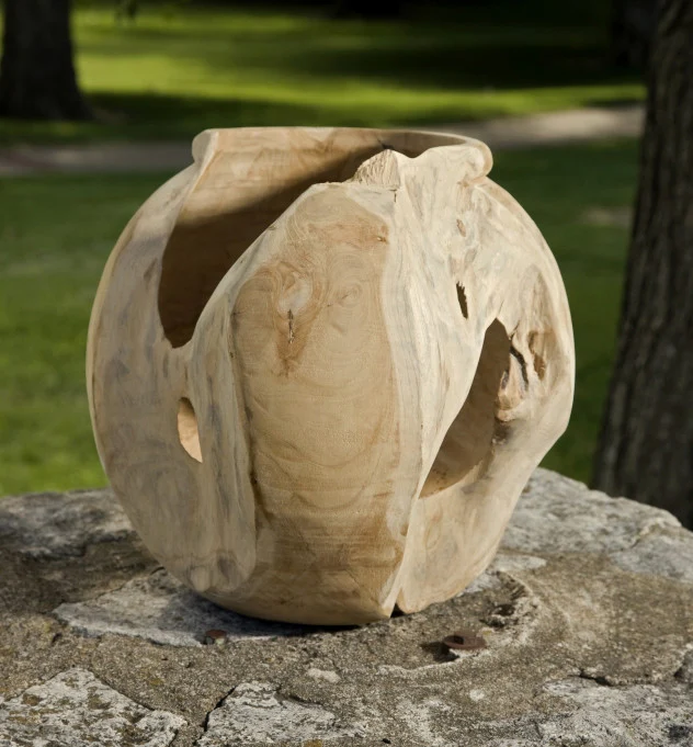 Round Macaque Teakwood Vase - Image 2