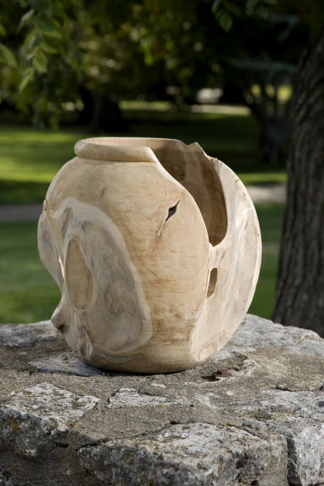 Round Macaque Teakwood Vase - Image 3