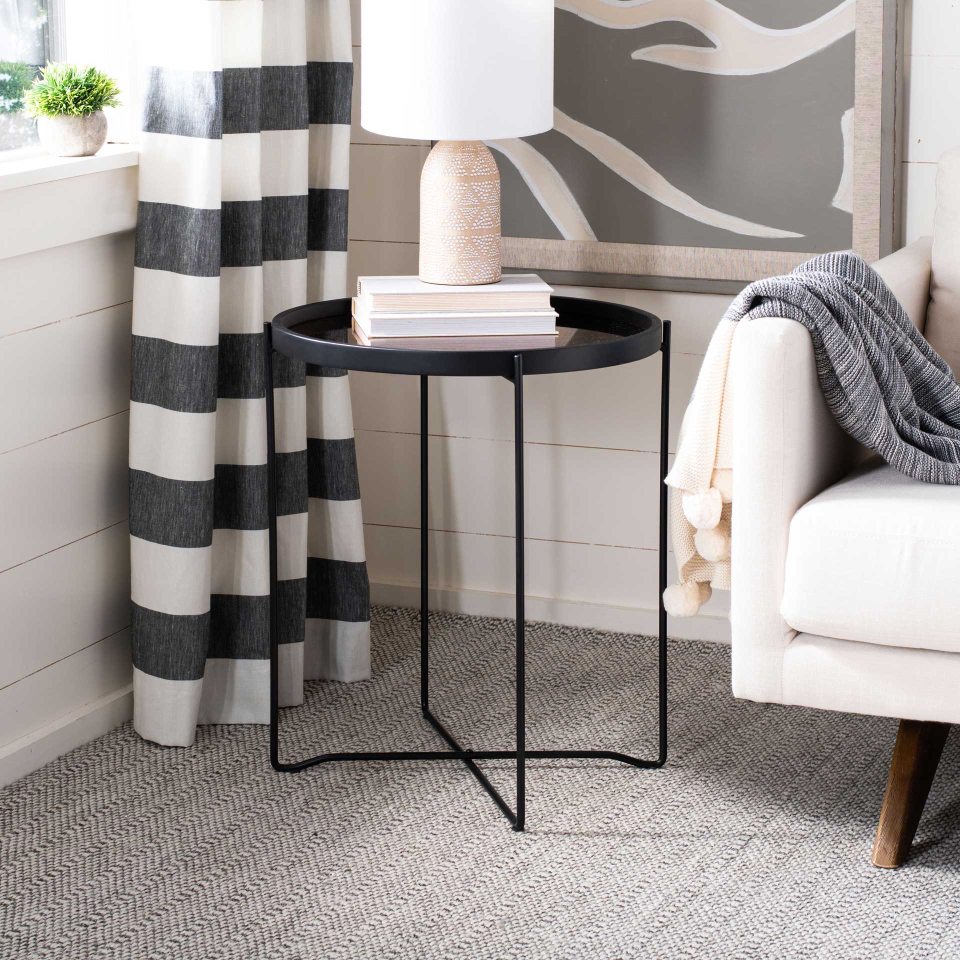 Rubicon Round Tray Top Accent Table Black/Rose Gold - Image 9