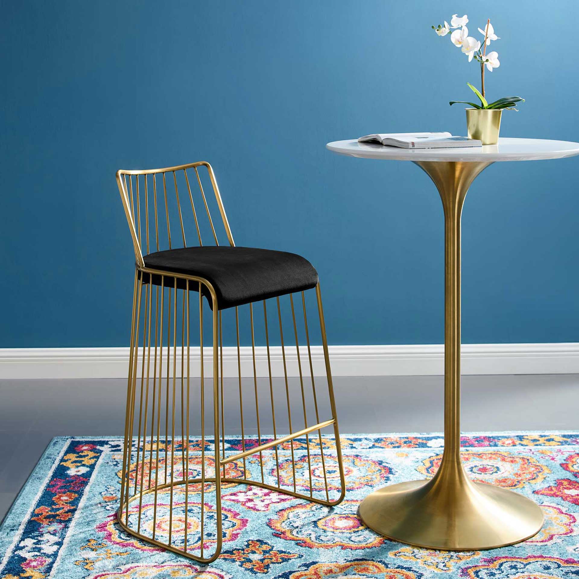 Ruth Velvet Bar Stool Gold/Black - Image 6
