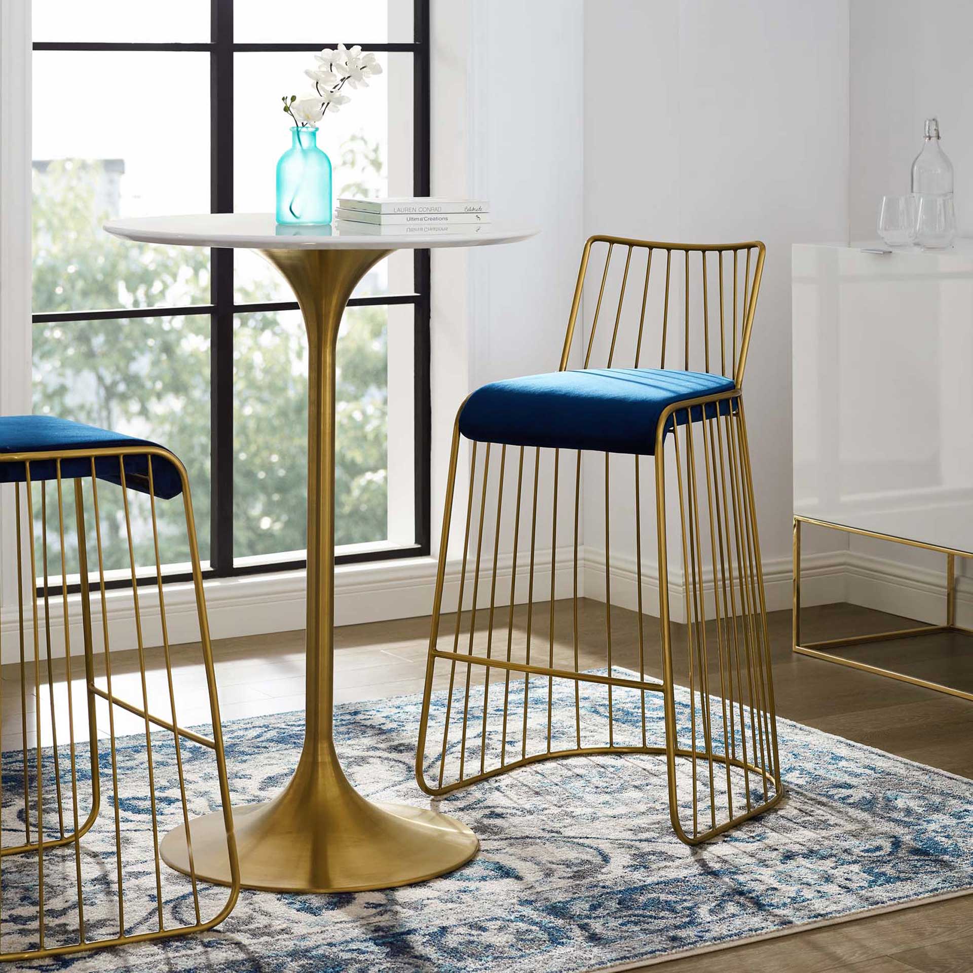 Ruth Velvet Bar Stool Gold/Navy - Image 6