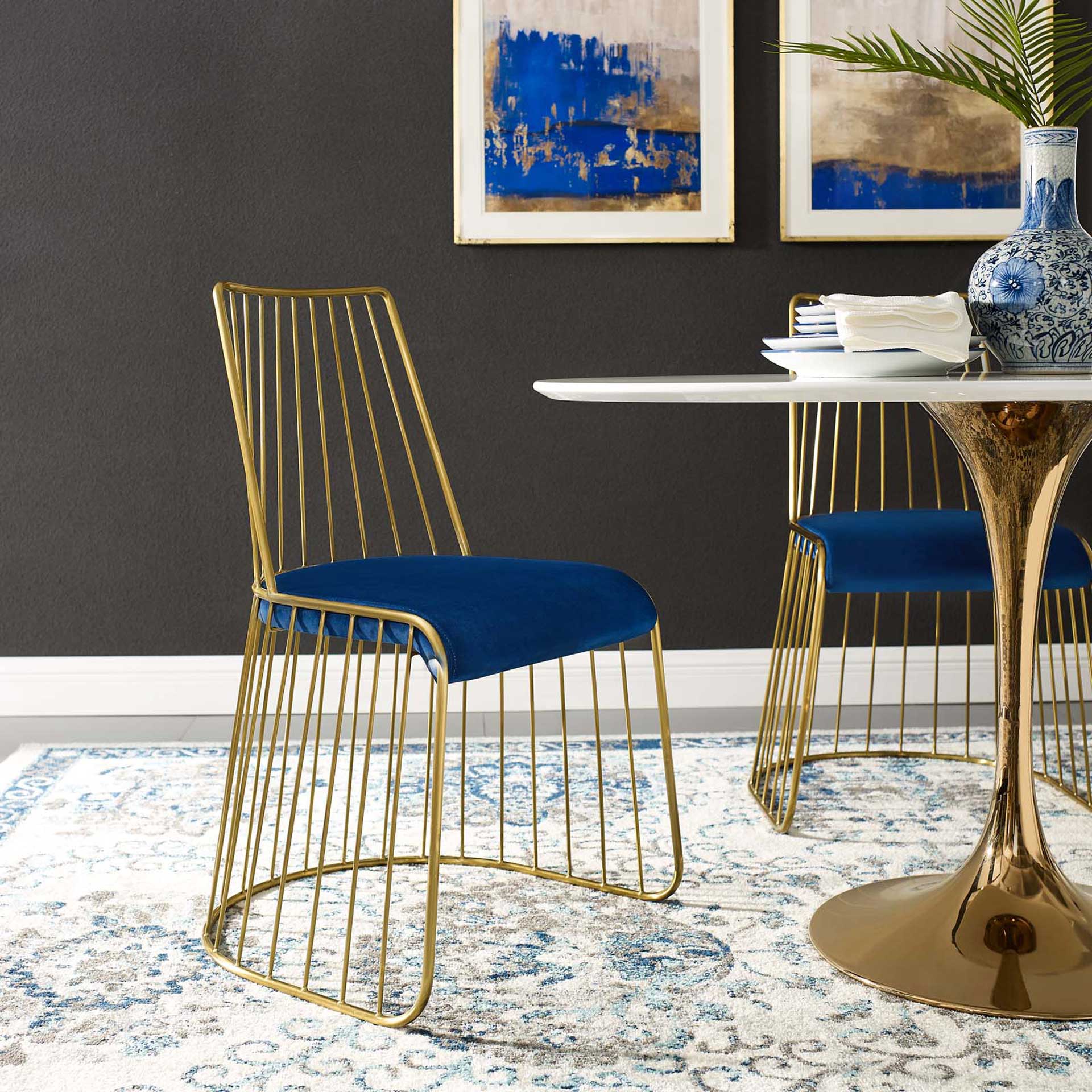 Ruth Velvet Dining Chair Gold/Navy - Image 6