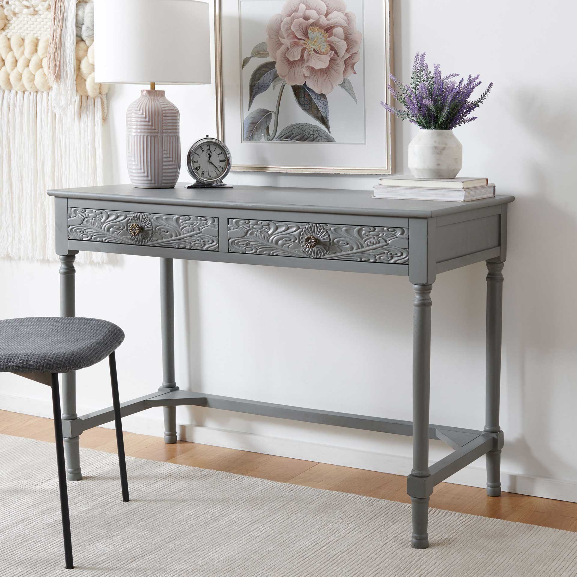 Ryann 2 Drawer Desk Distressed Gray - Image 4