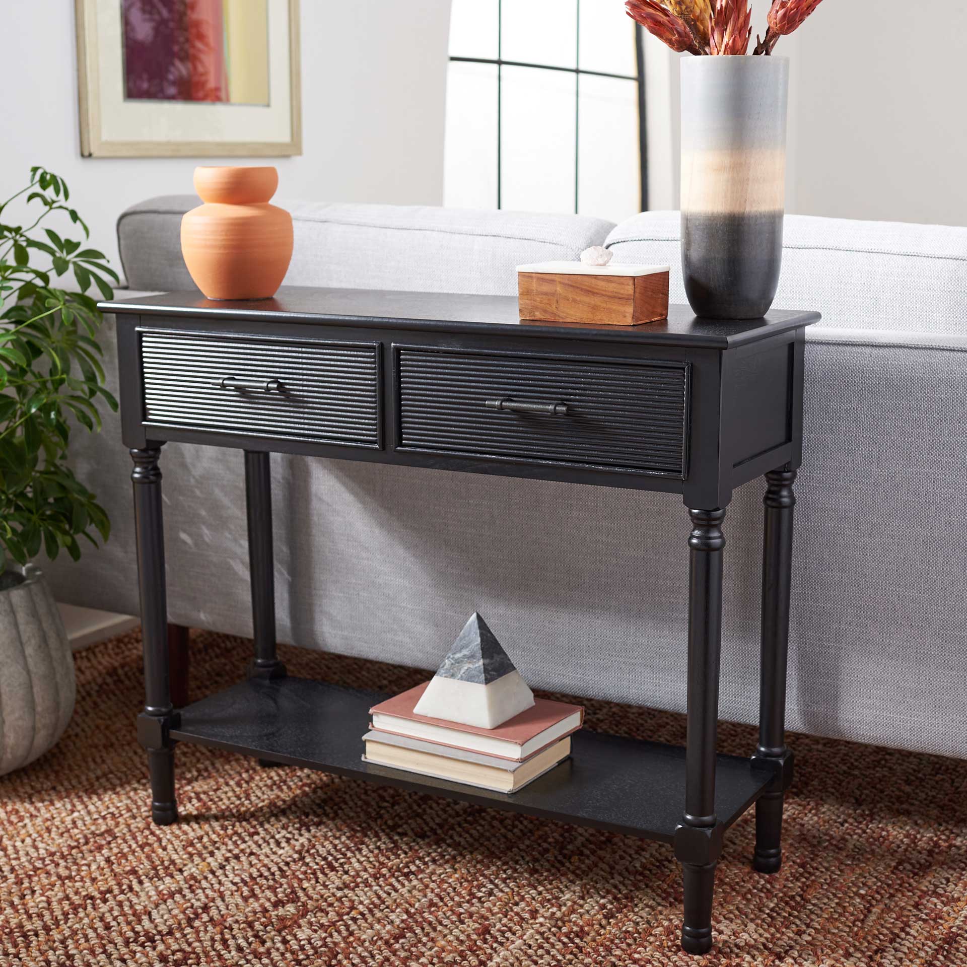 Rylee 2 Drawer Console Table Black - Image 8