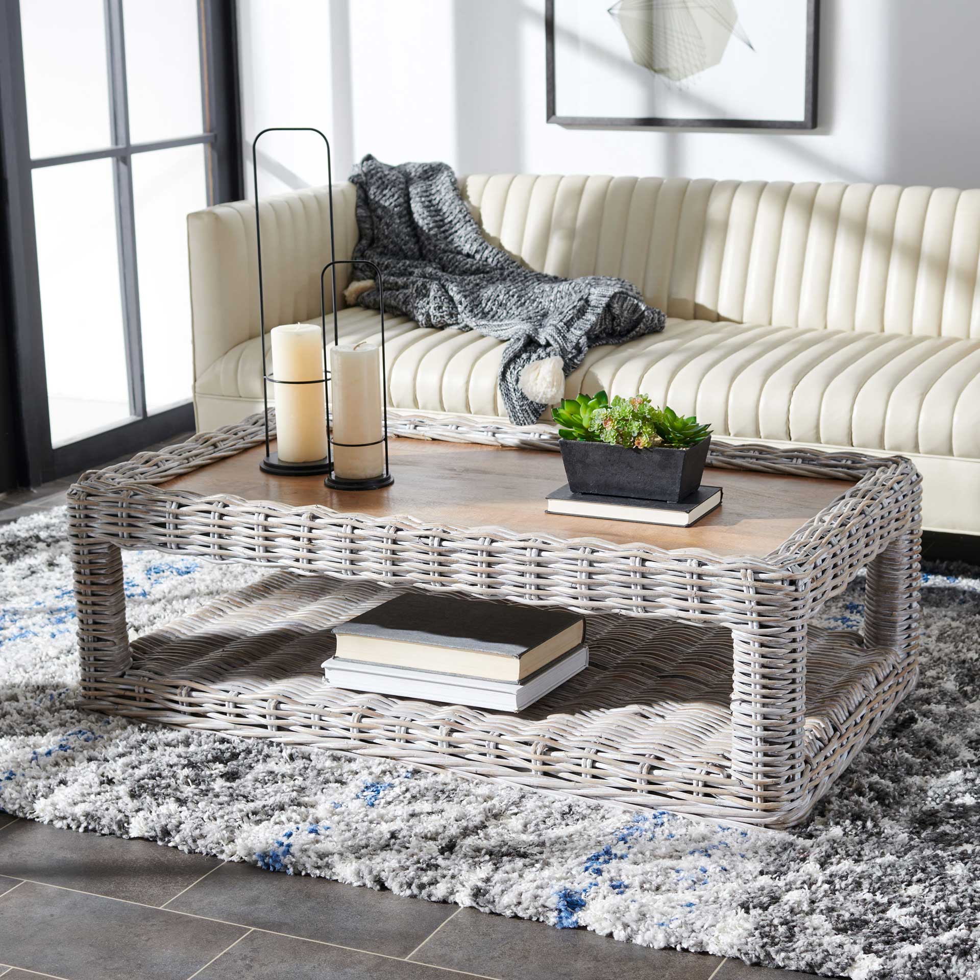 Sabine Rattan Coffee Table Gray White Wash/Natural - Image 5