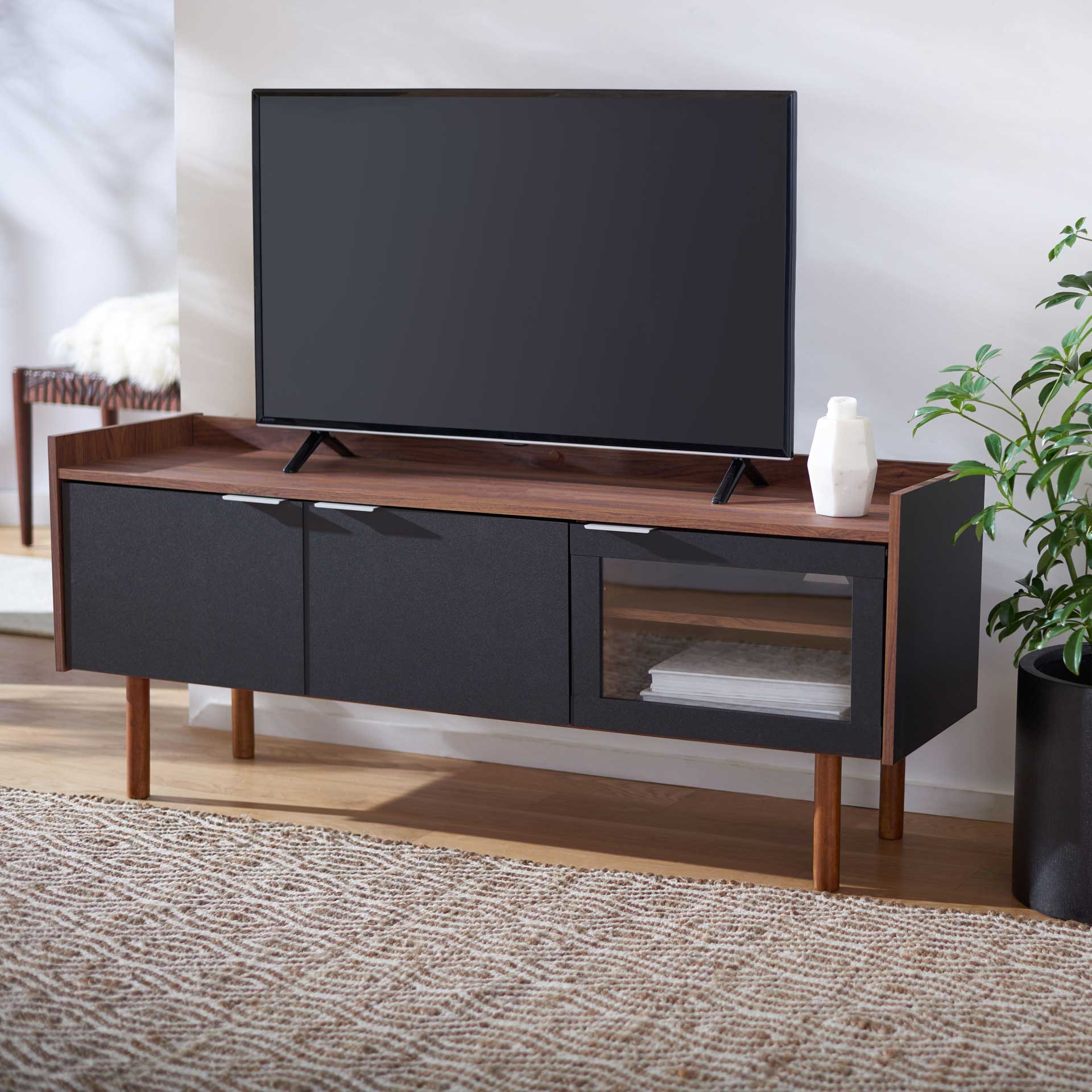 Sade 2 Shelf Media Stand Walnut/Black - Image 7