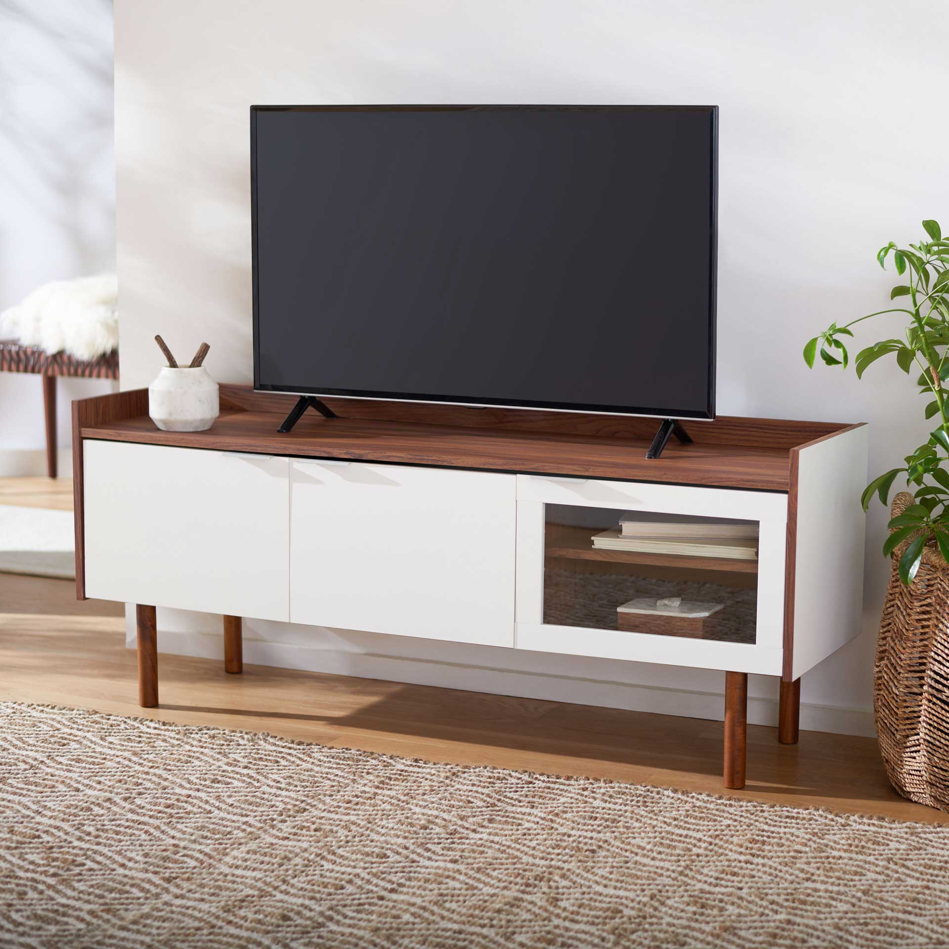 Sade 2 Shelf Media Stand Walnut/White - Image 7