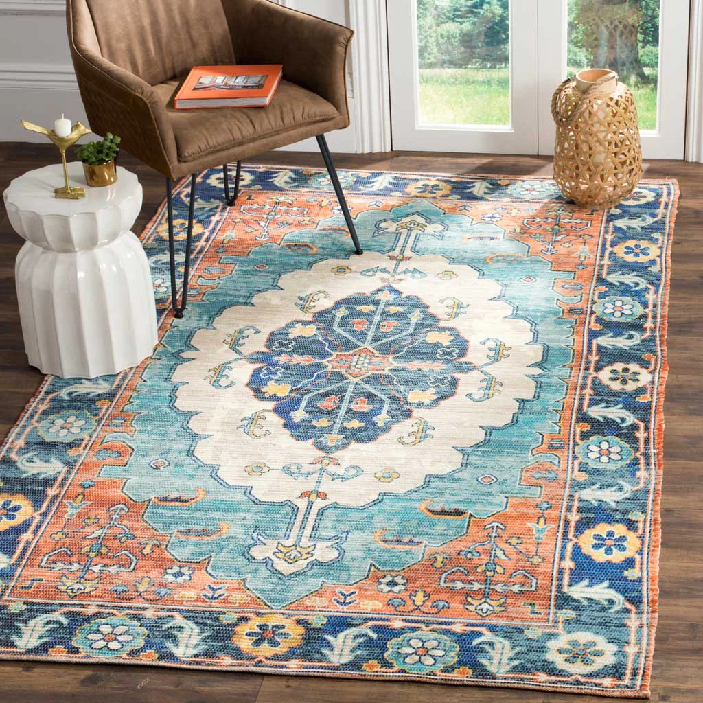 Saffron Blue/Coral Area Rug - Image 4