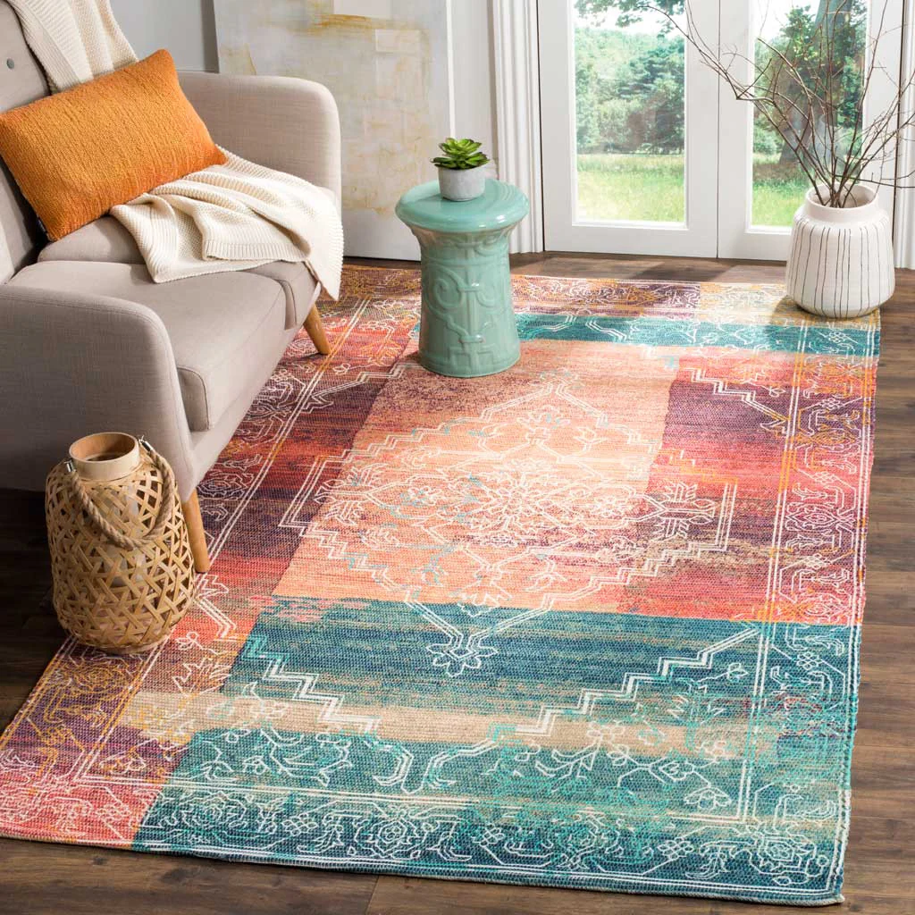 Saffron Patch Coral/Aqua Area Rug - Image 4