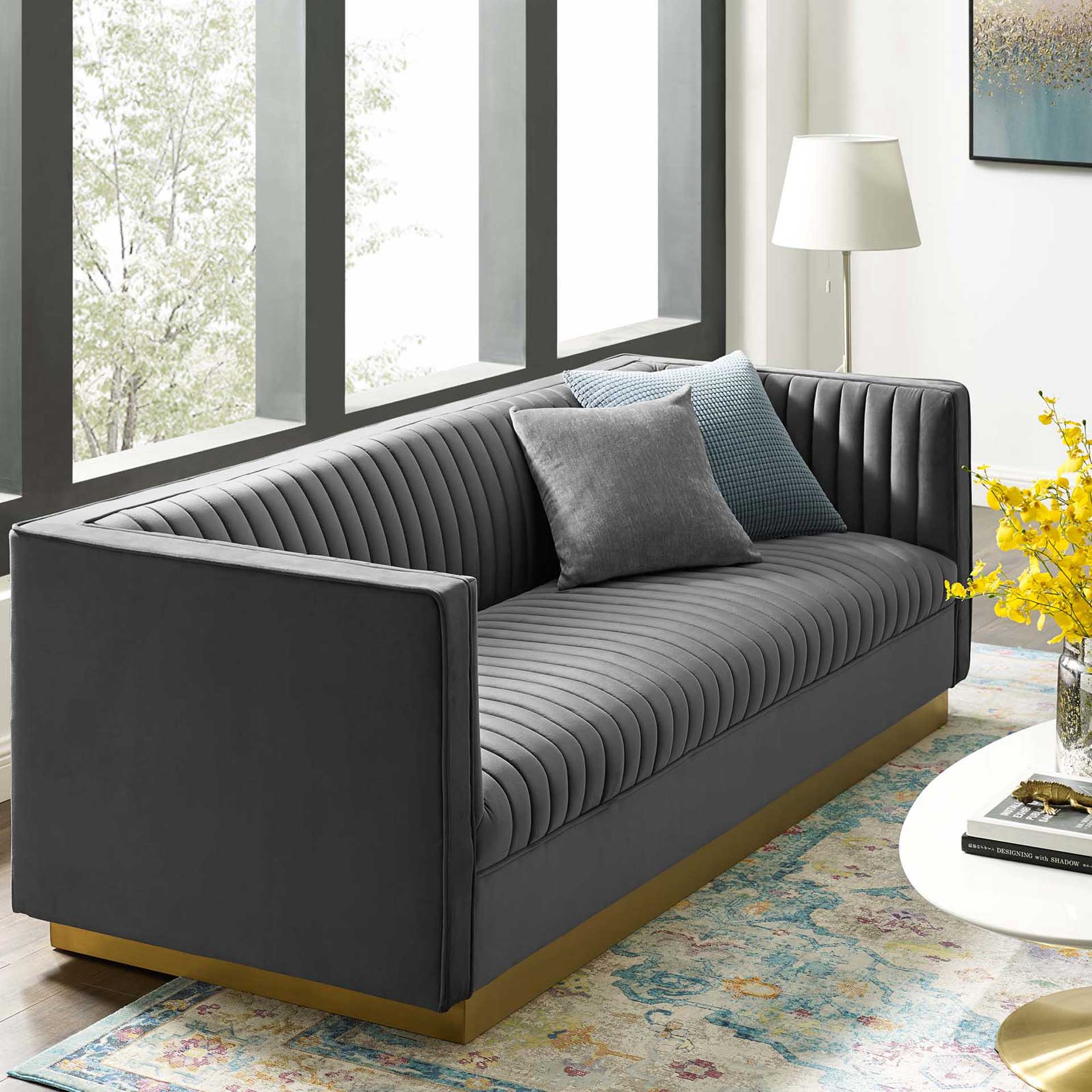 Sangamon Vertical Channel Tufted Performance Velvet Sofa Gray - Image 5