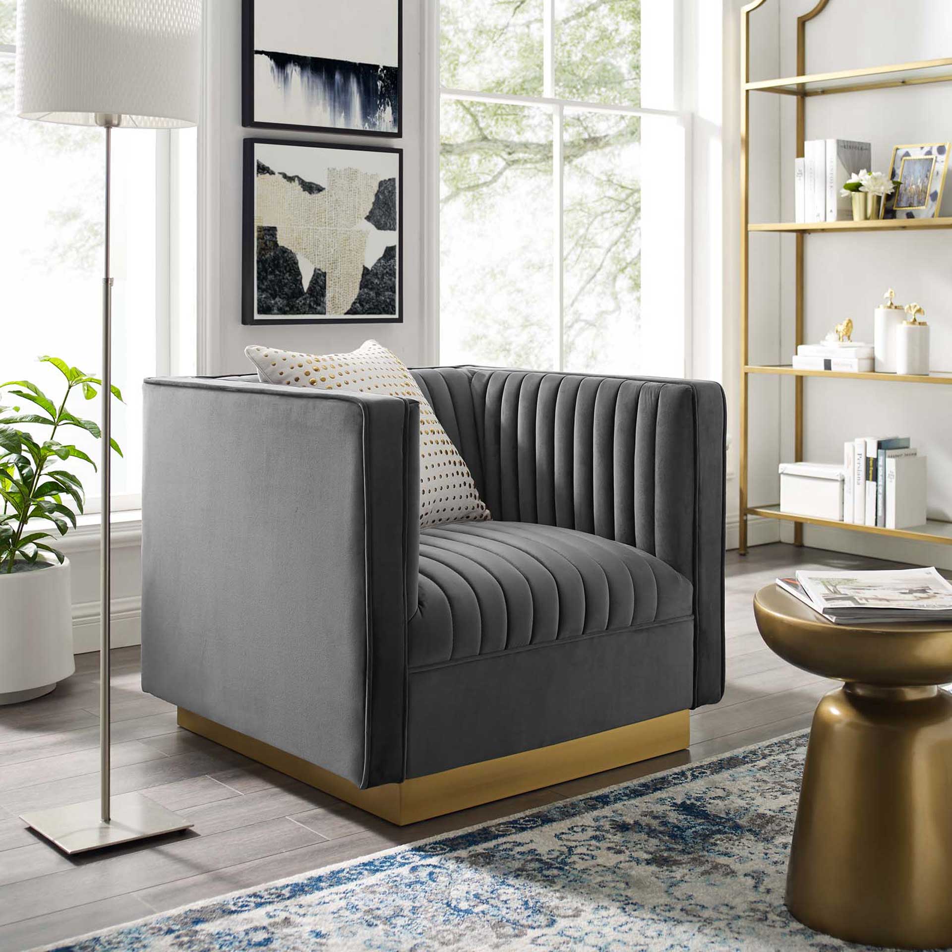 Sangamon Vertical Channel Tufted Velvet Armchair Gray - Image 5