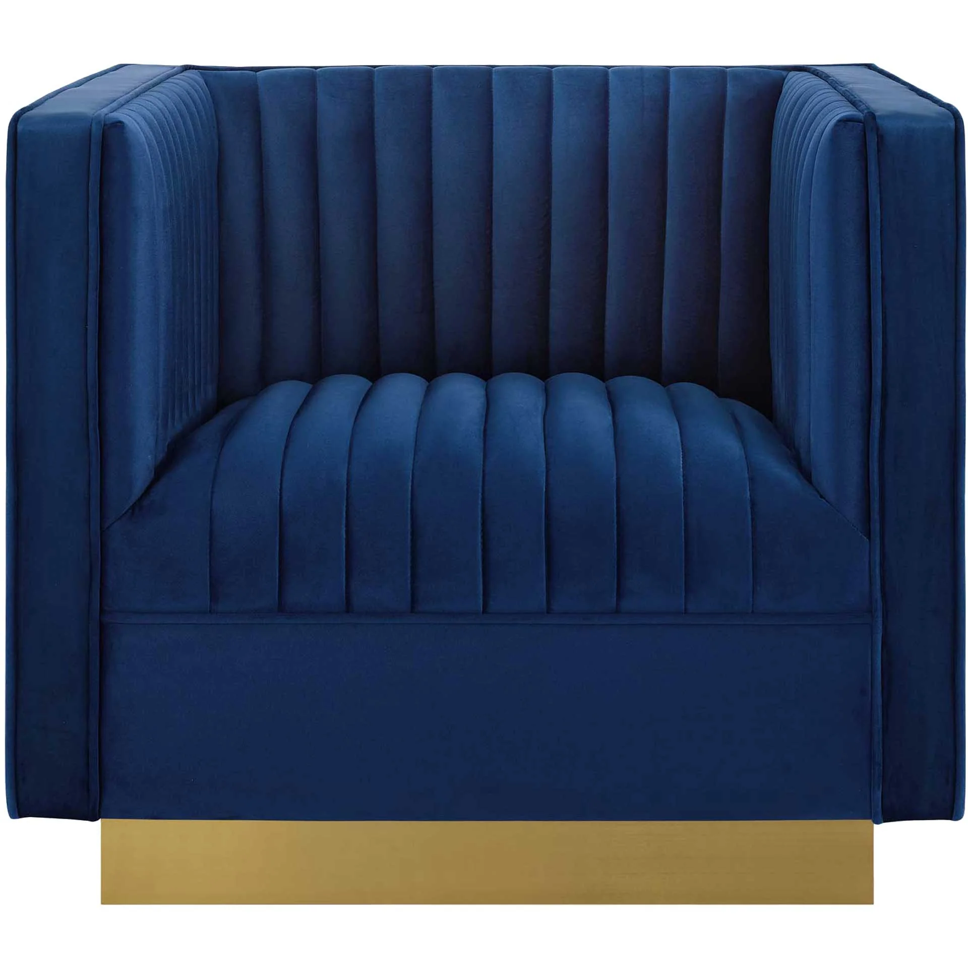 Sangamon Vertical Channel Tufted Velvet Armchair Navy - Image 2