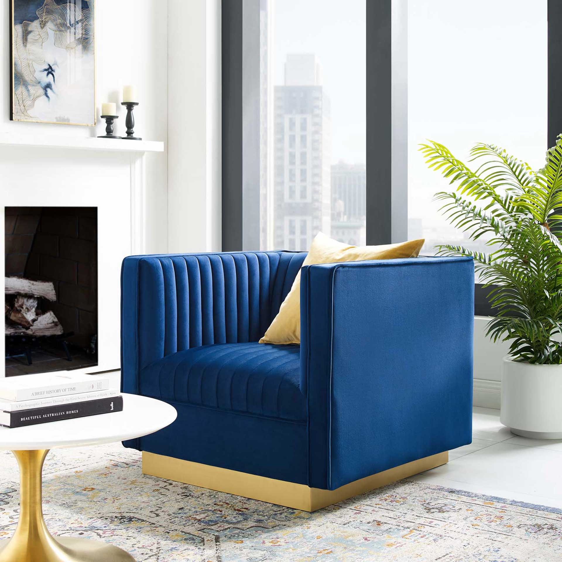 Sangamon Vertical Channel Tufted Velvet Armchair Navy - Image 5