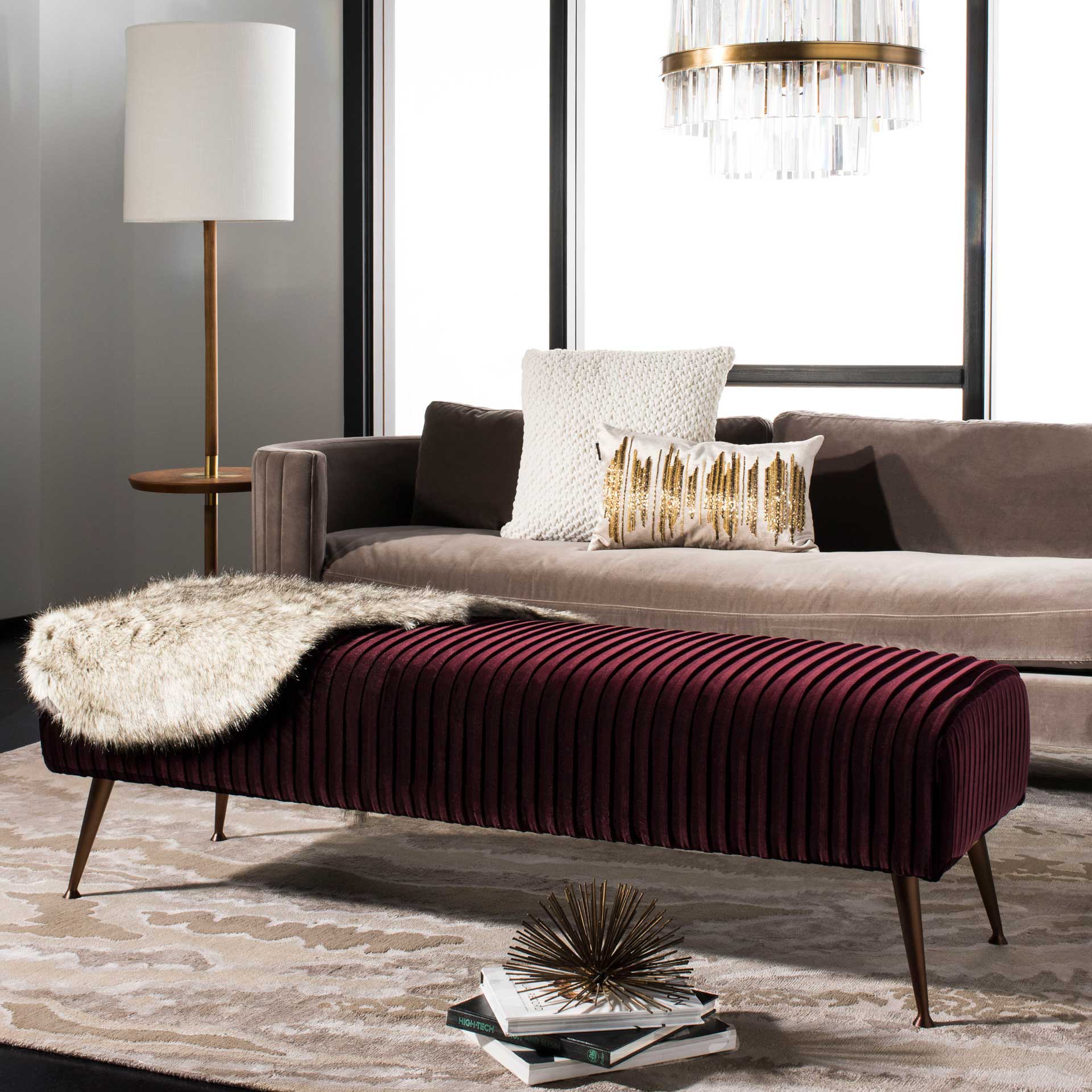Sanguine Velvet Bench Brass/Giotto Cabernet - Image 4