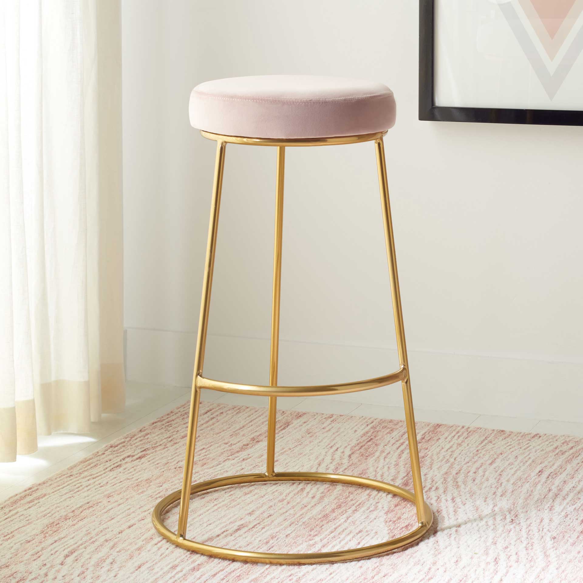 Sarah Round Bar Stool Dusty Blush/Gold - Image 4