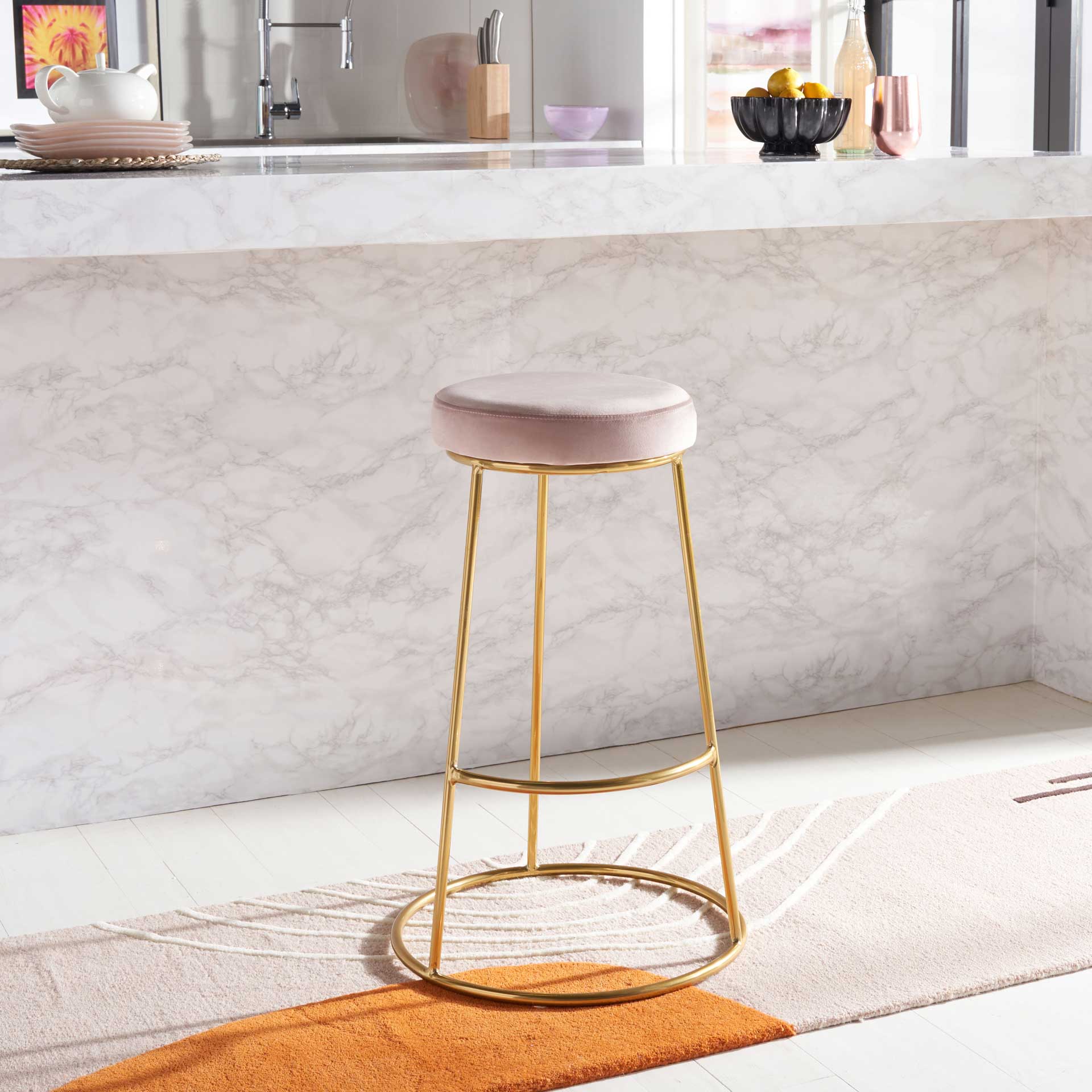 Sarah Round Bar Stool Dusty Blush/Gold - Image 5