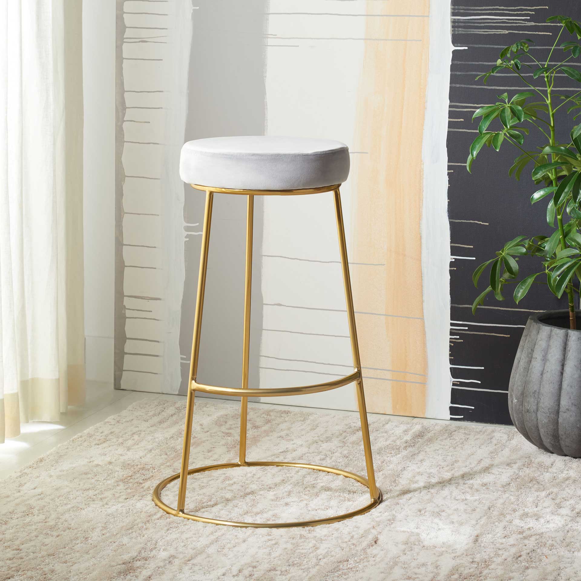 Sarah Round Bar Stool Light Gray/Gold - Image 4