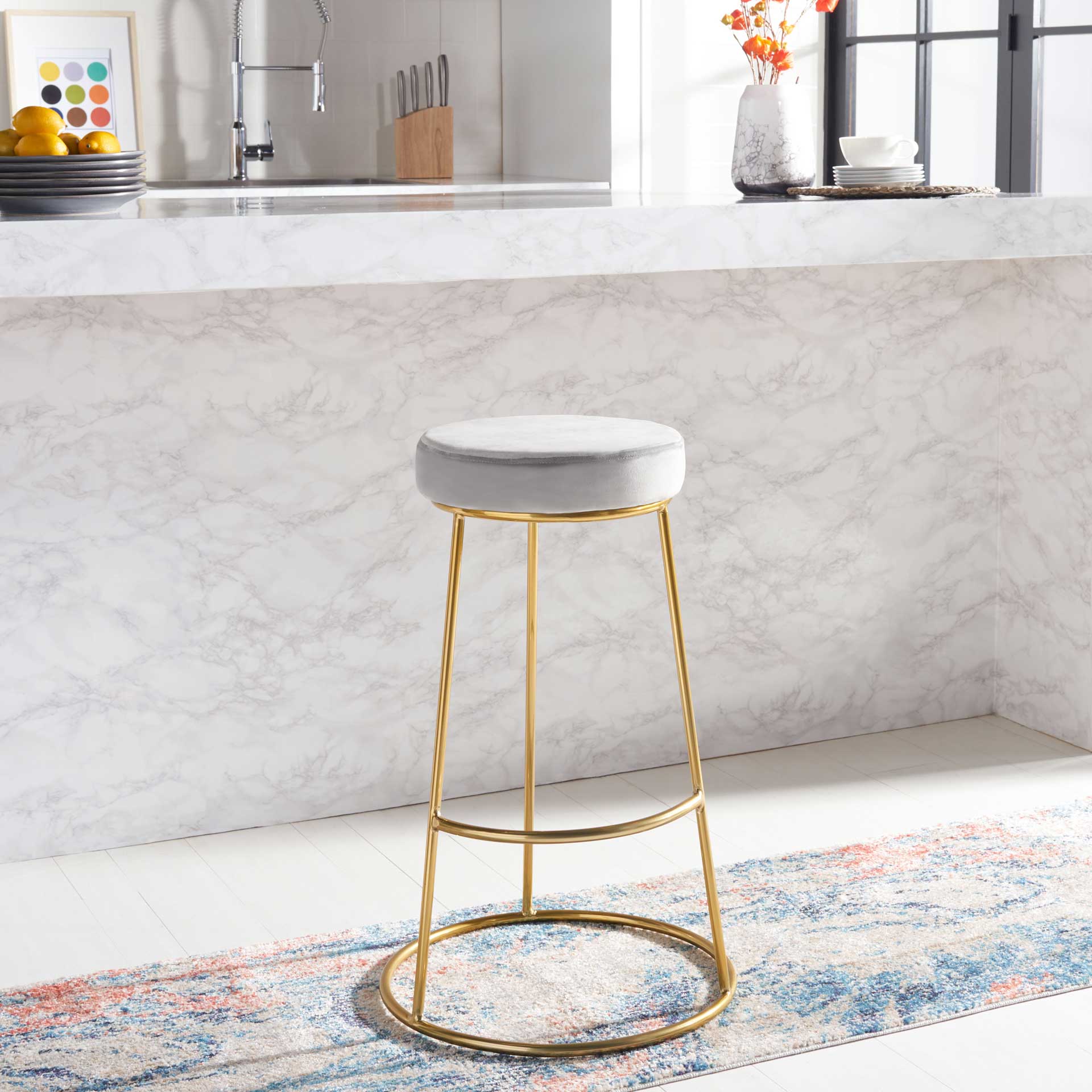 Sarah Round Bar Stool Light Gray/Gold - Image 5