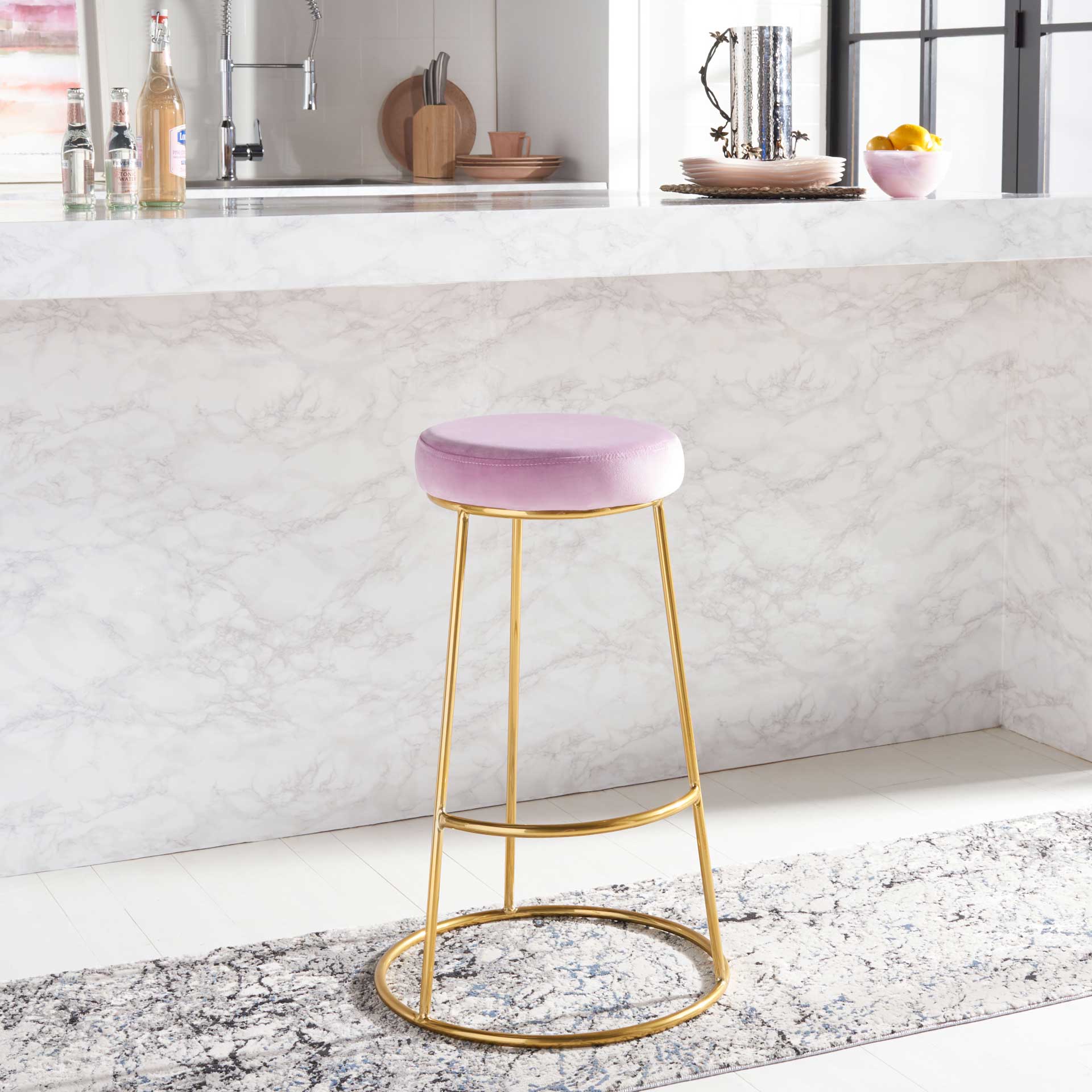 Sarah Round Bar Stool Lilac/Gold - Image 5